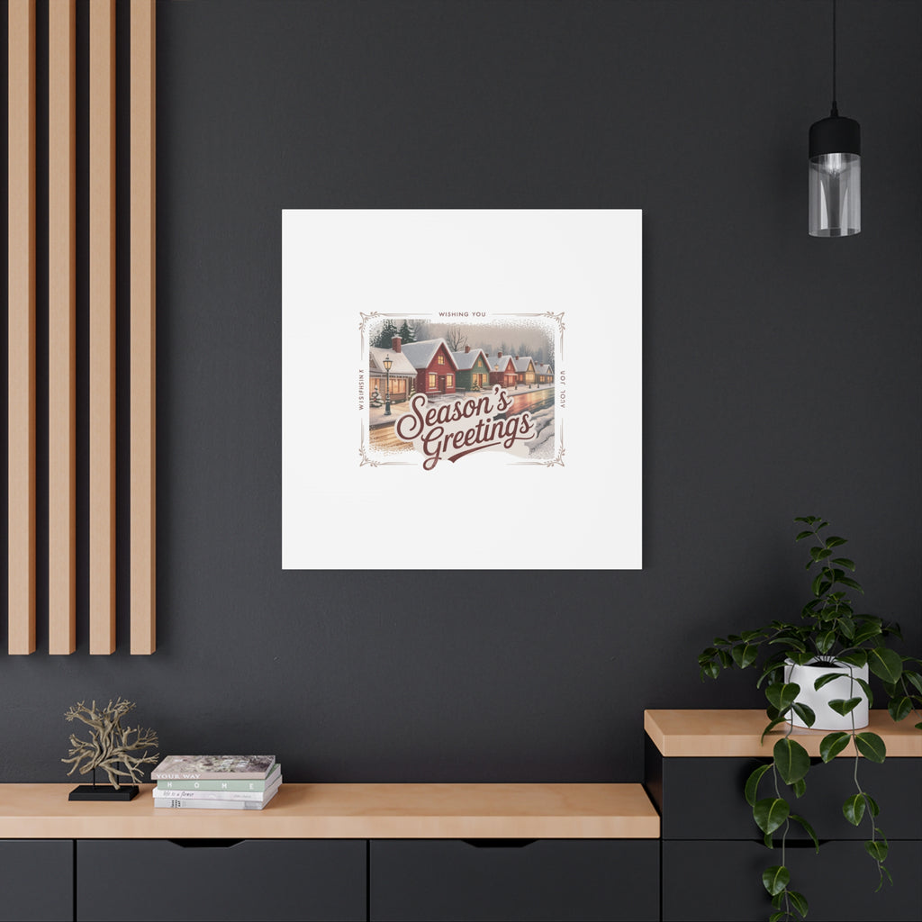 Season's Greetings Vintage Christmas Postcard Canvas | Retro Holiday Wall Art