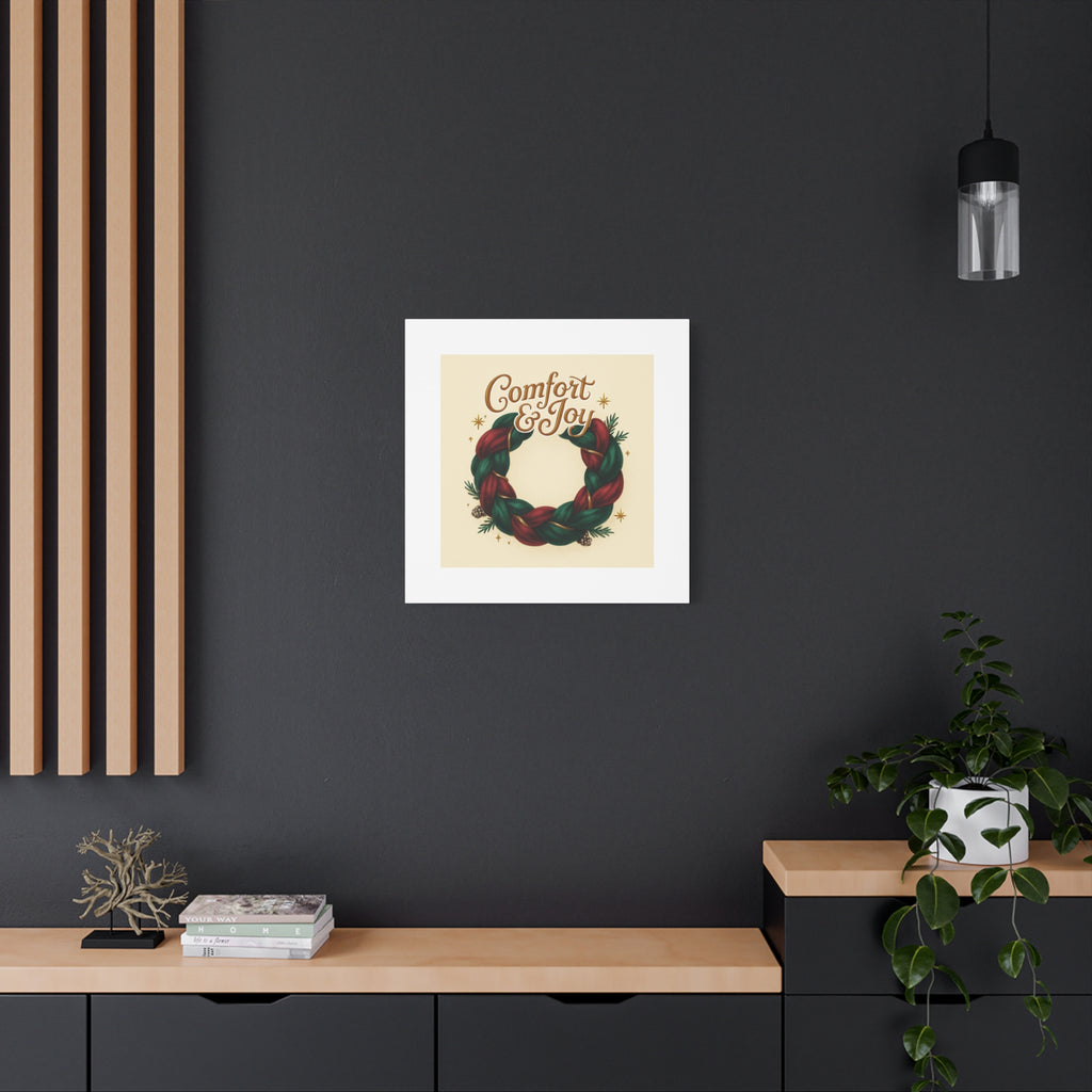 Christmas Wreath Canvas - "Comfort & Joy" Holiday Wall Art