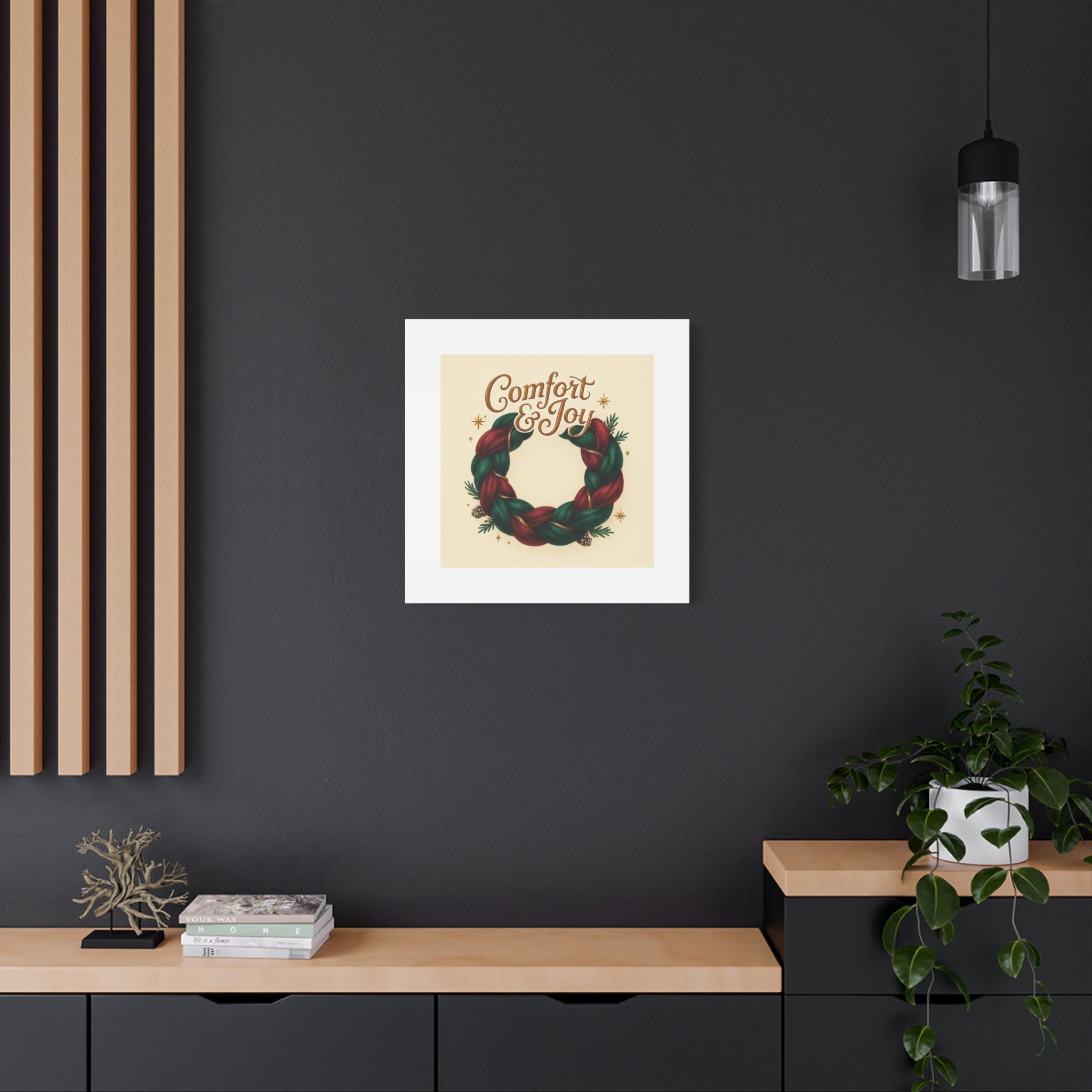 Christmas Wreath Canvas - "Comfort & Joy" Holiday Wall Art