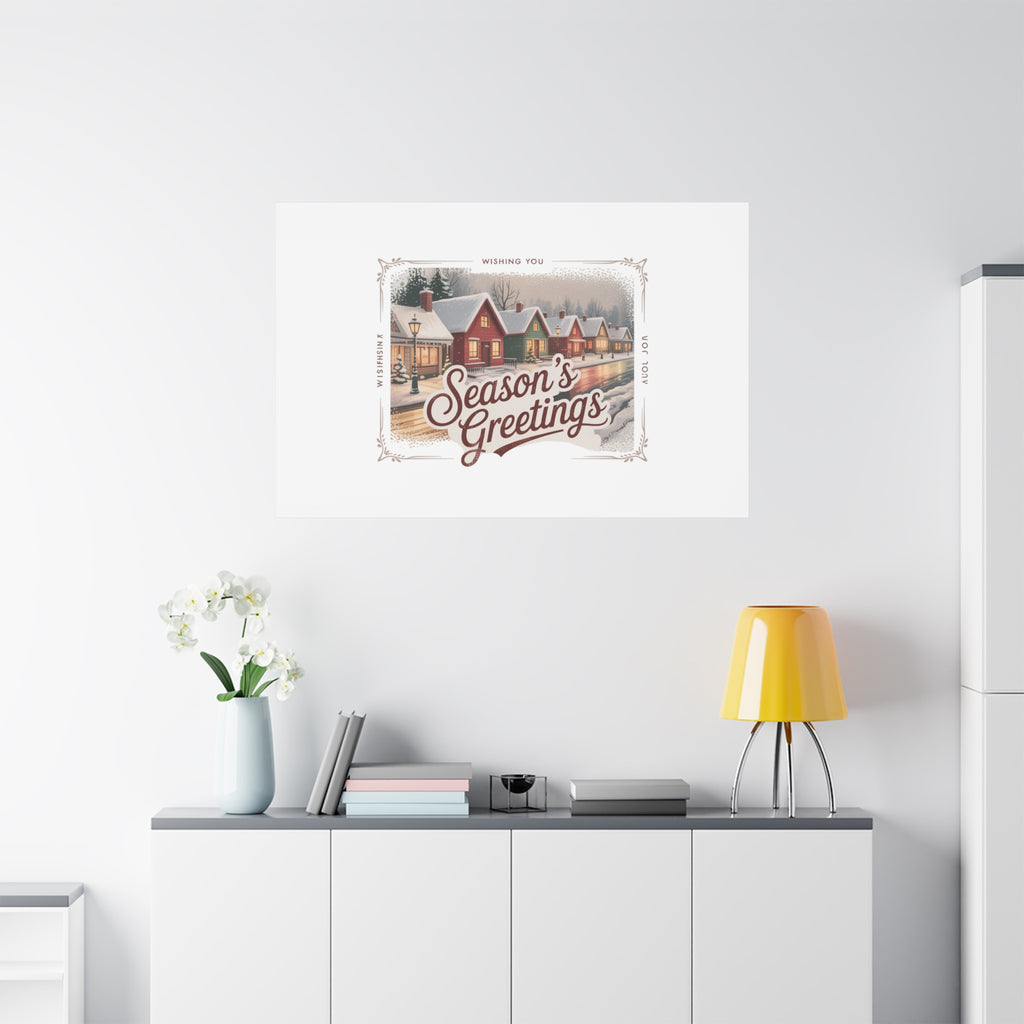 Season's Greetings Vintage Christmas Postcard Canvas | Retro Holiday Wall Art