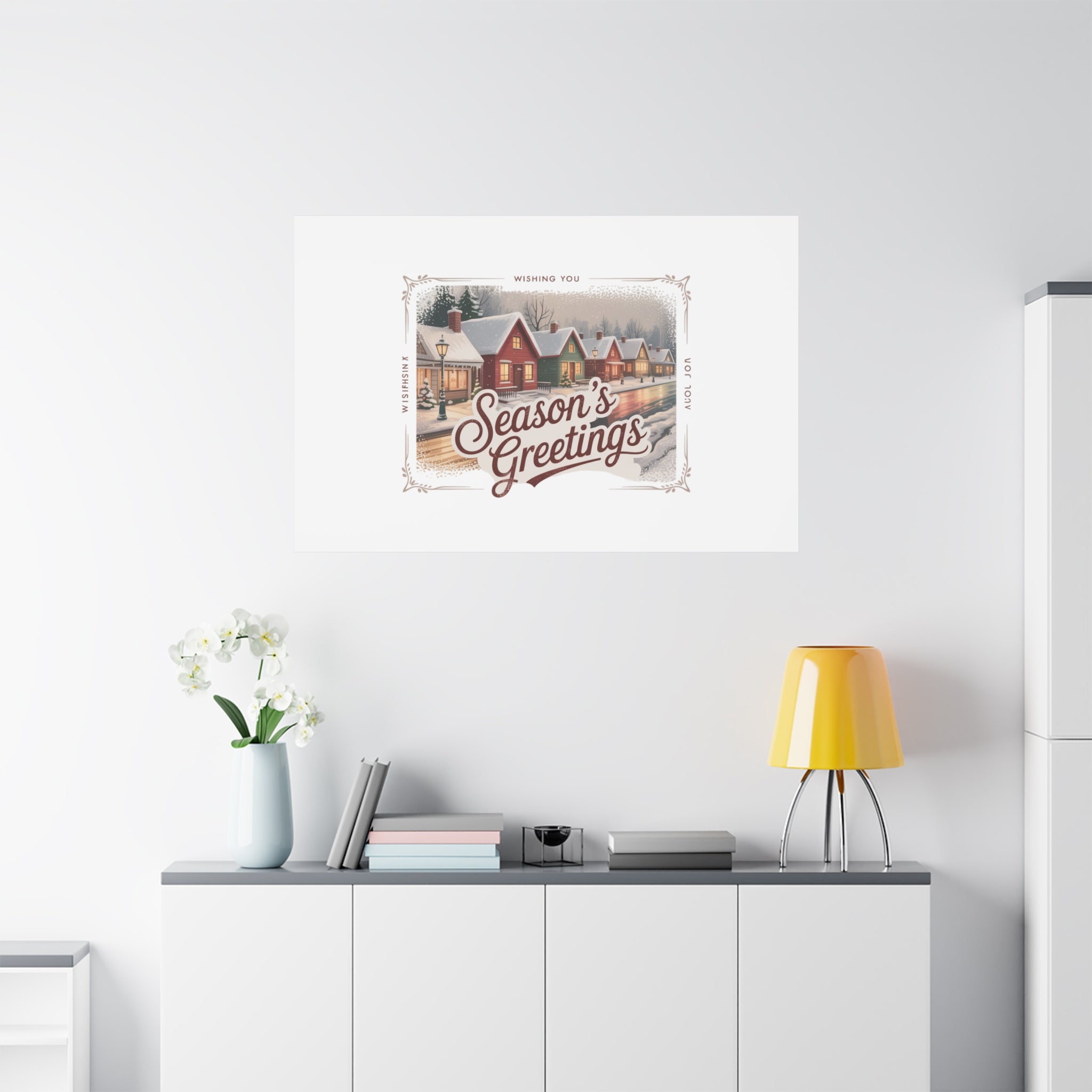 Season's Greetings Vintage Christmas Postcard Canvas | Retro Holiday Wall Art