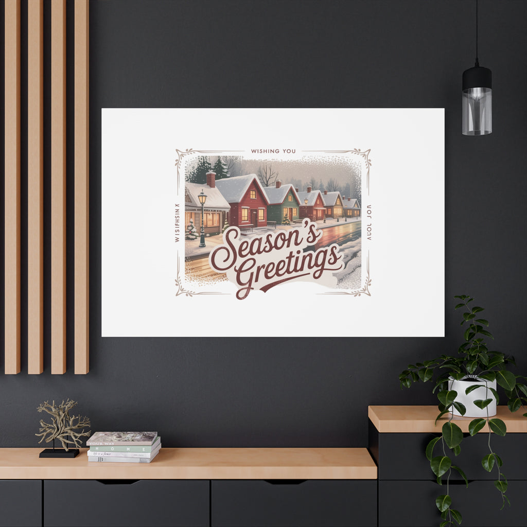 Season's Greetings Vintage Christmas Postcard Canvas | Retro Holiday Wall Art