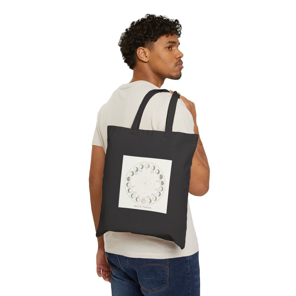 Moon Phase Canvas Tote Bag — Lunar Calendar Eco Shopper