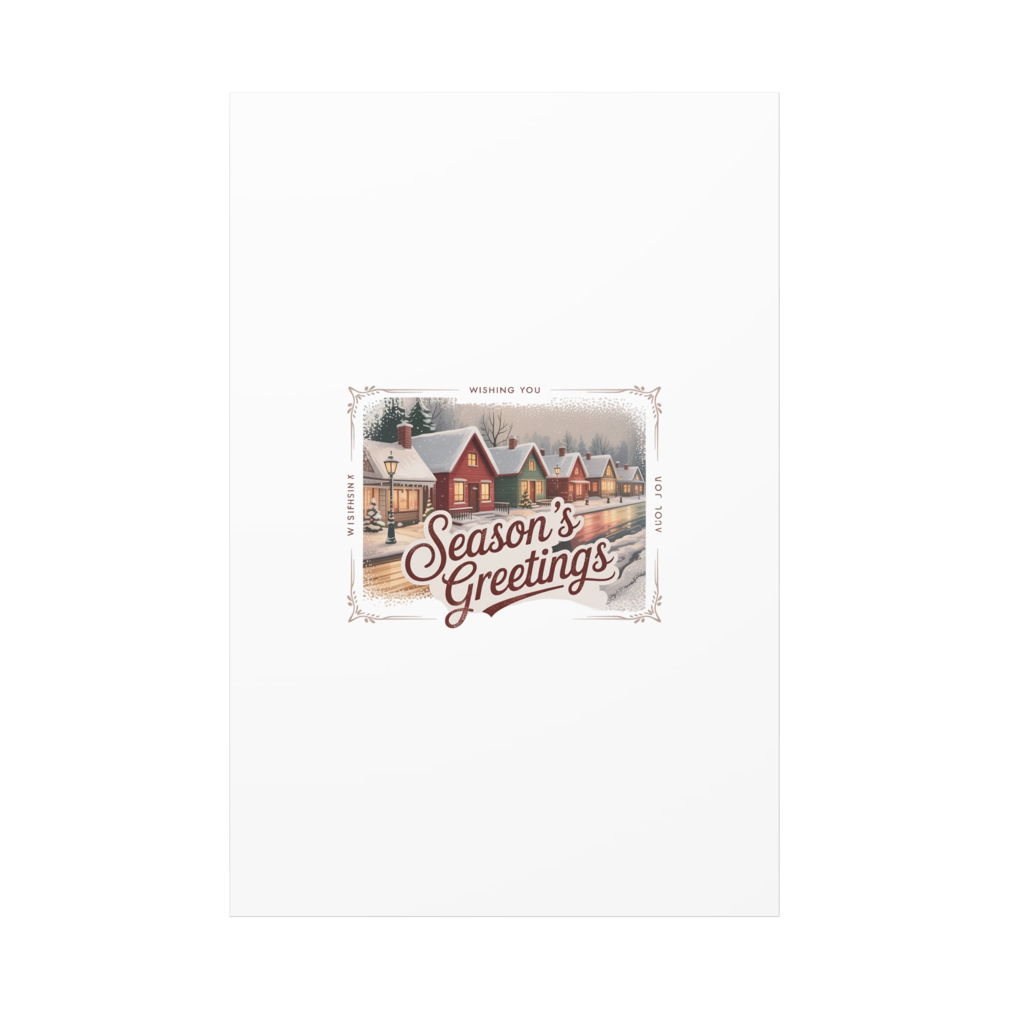 Season's Greetings Vintage Christmas Postcard Canvas | Retro Holiday Wall Art