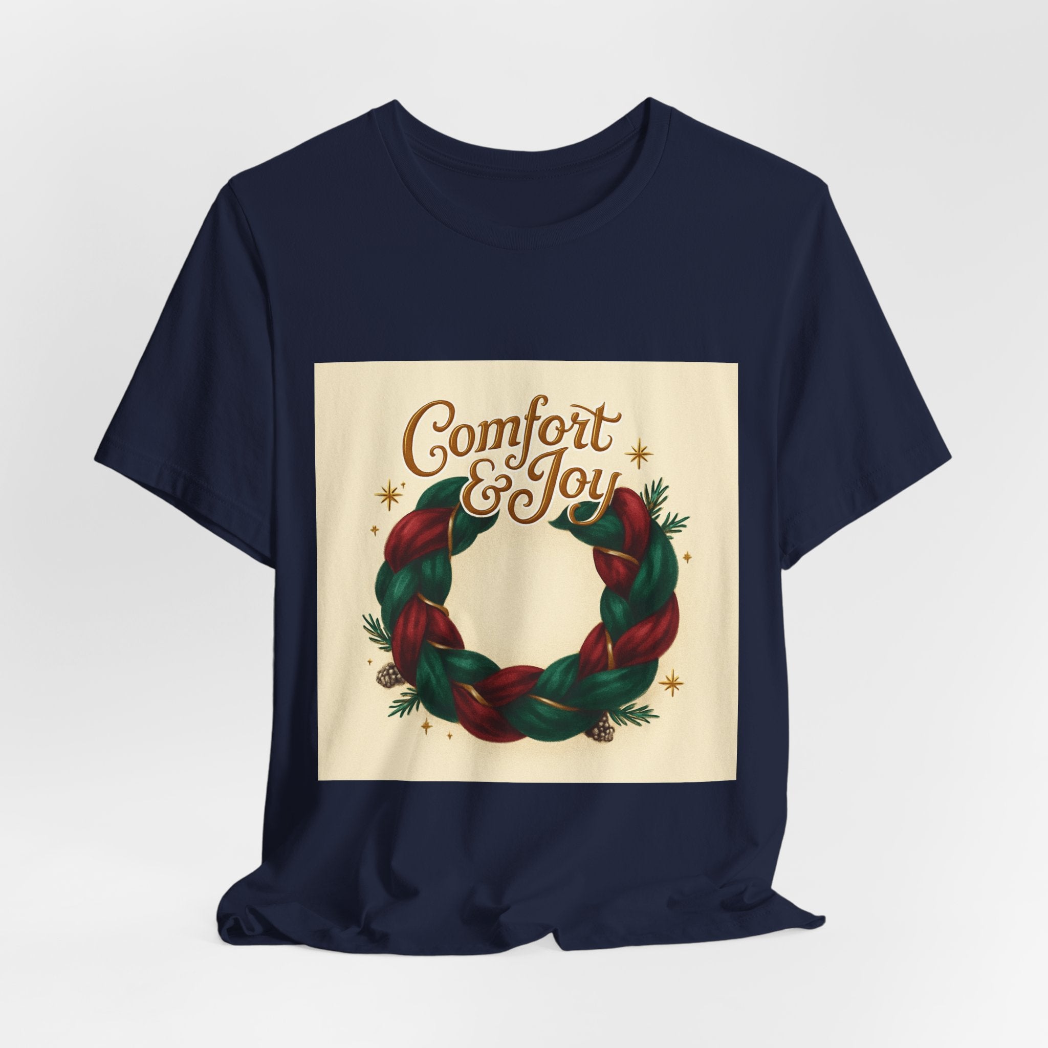 Comfort & Joy Wreath T-Shirt — Retro Holiday Christmas Tee