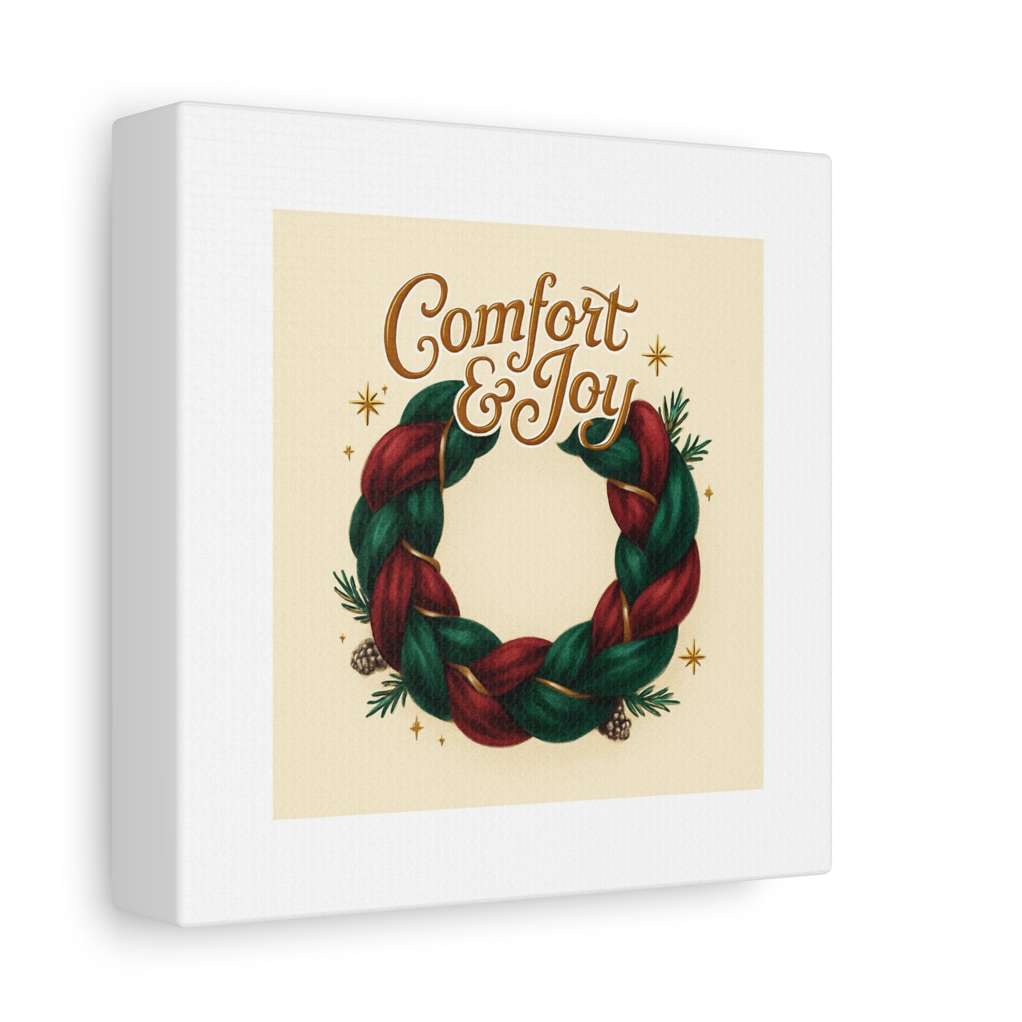 Christmas Wreath Canvas - "Comfort & Joy" Holiday Wall Art