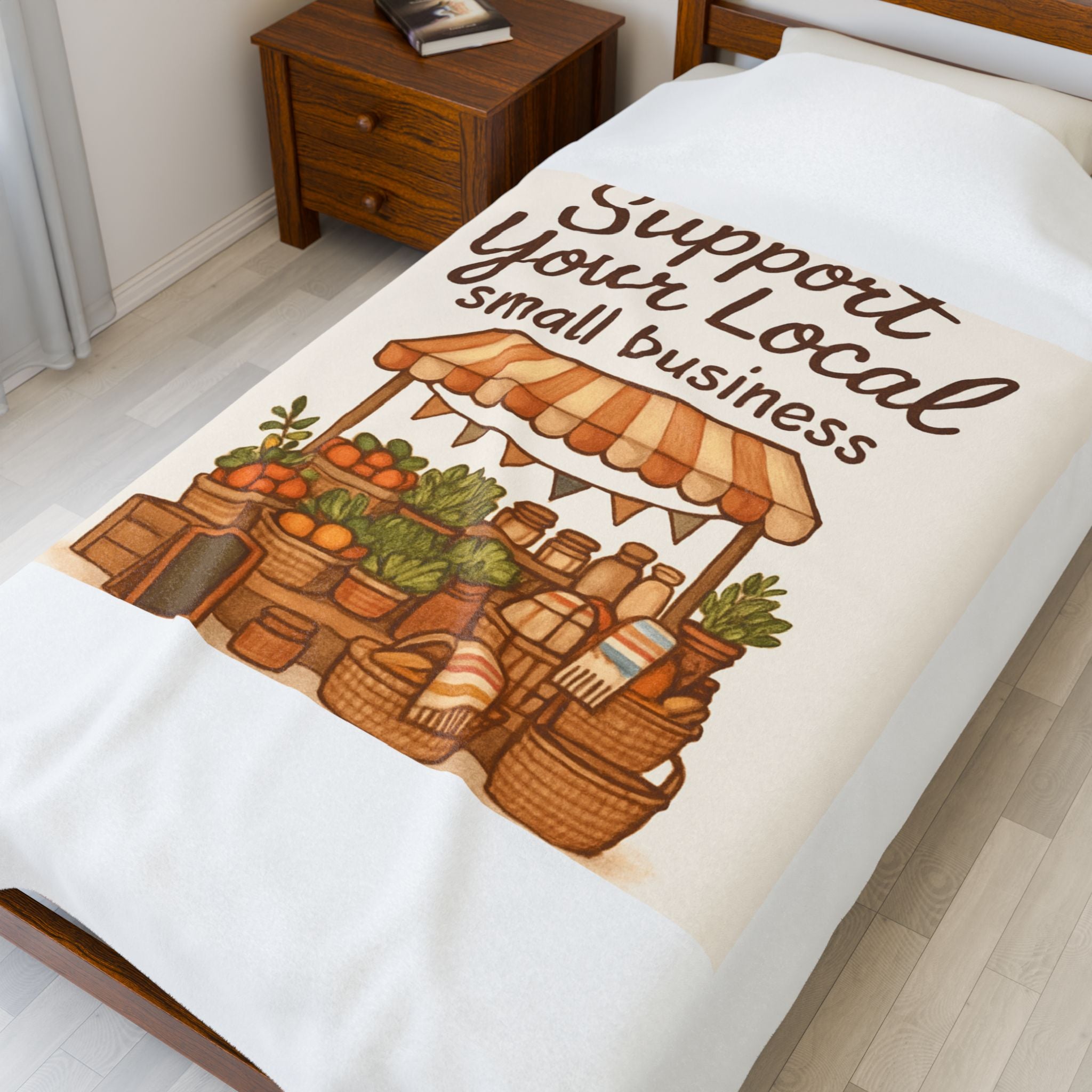 Support Your Local Small Business Velveteen Plush Blanket – Cozy Market Stall Throw