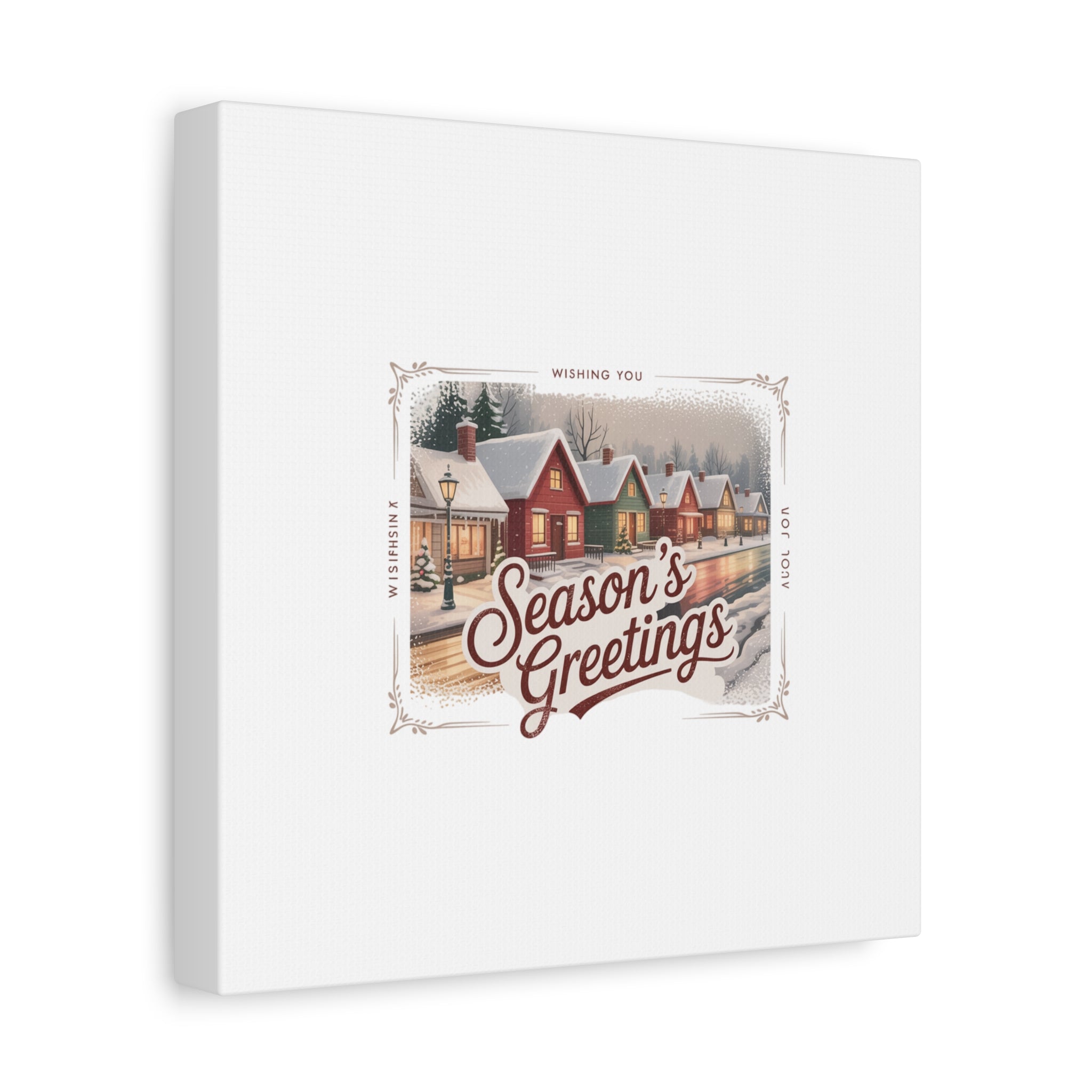 Season's Greetings Vintage Christmas Postcard Canvas | Retro Holiday Wall Art