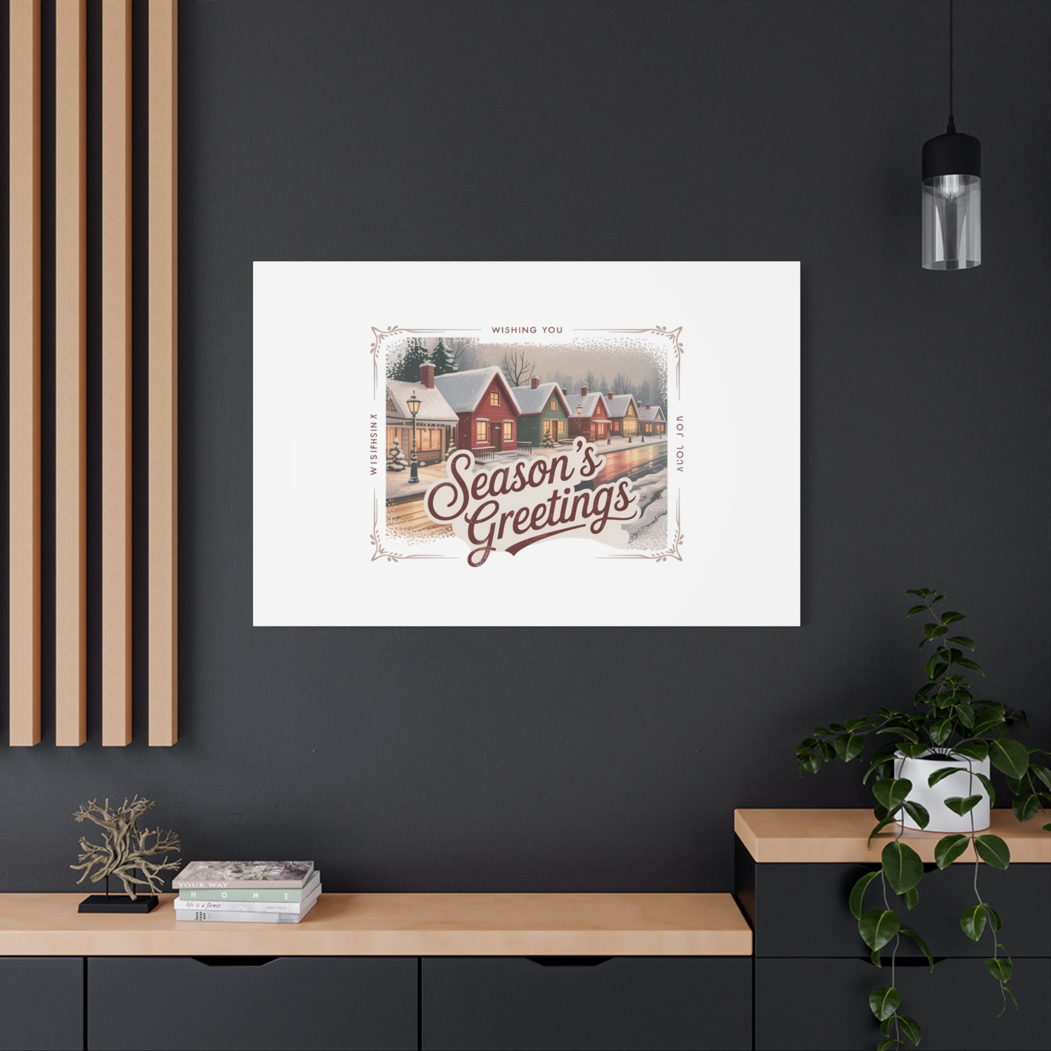 Season's Greetings Vintage Christmas Postcard Canvas | Retro Holiday Wall Art