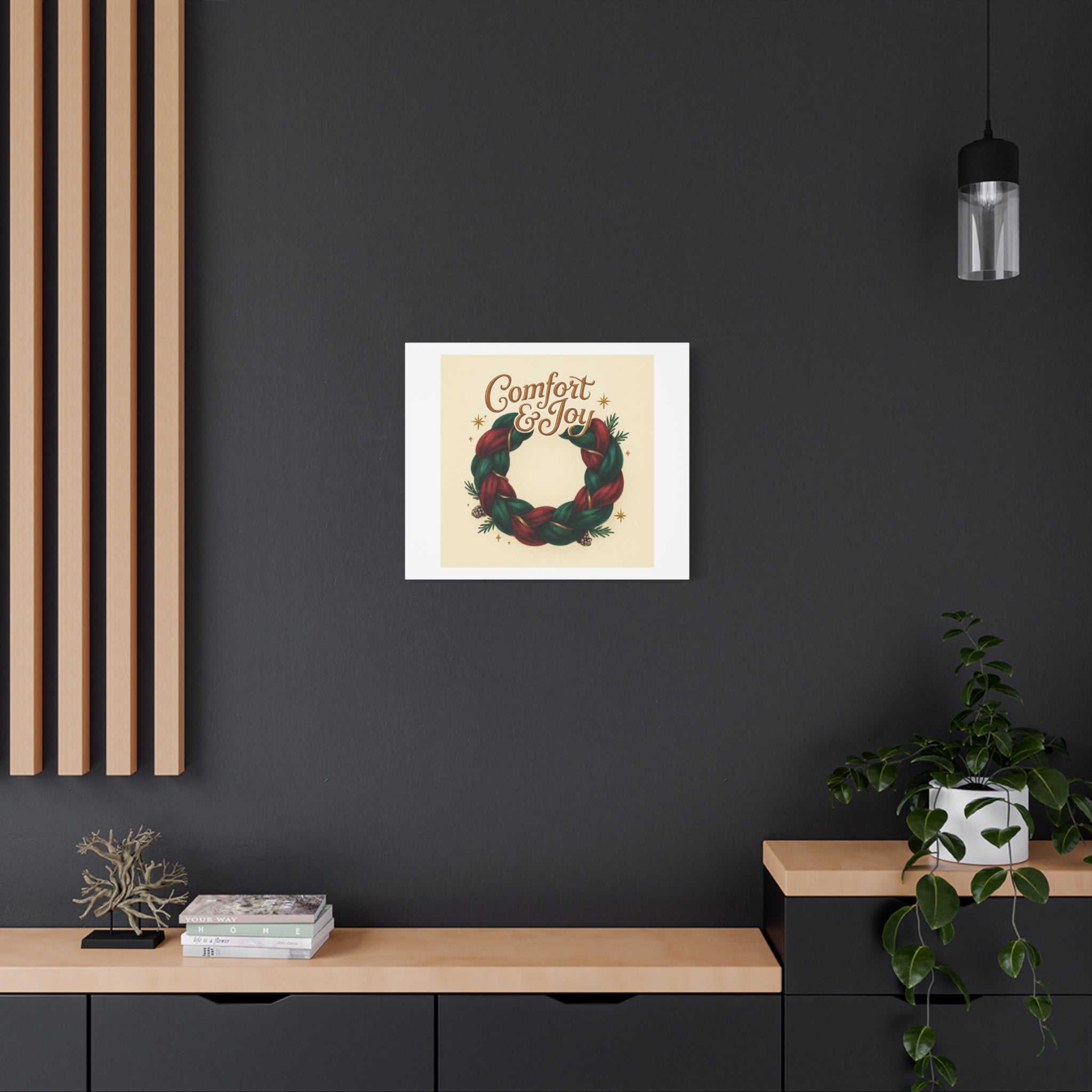 Christmas Wreath Canvas - "Comfort & Joy" Holiday Wall Art