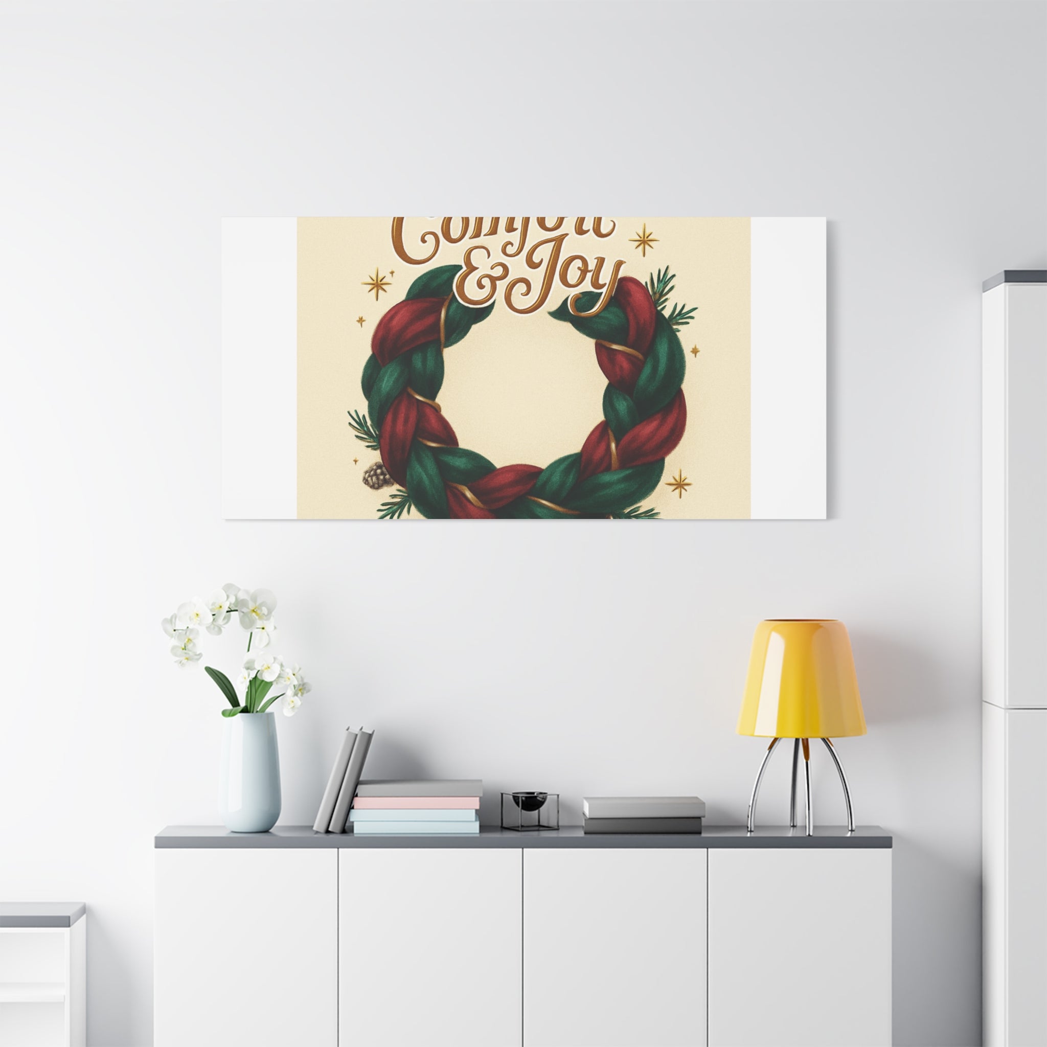 Christmas Wreath Canvas - "Comfort & Joy" Holiday Wall Art