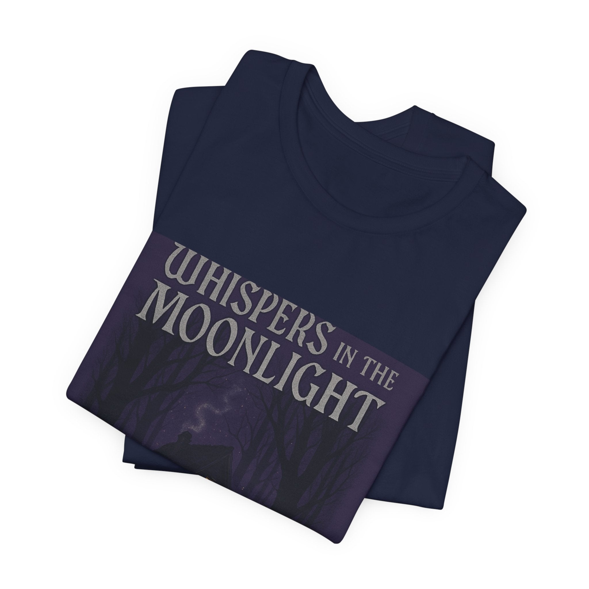 Whispers in the Moonlight Tee — Haunted Cabin Night Graphic T-Shirt