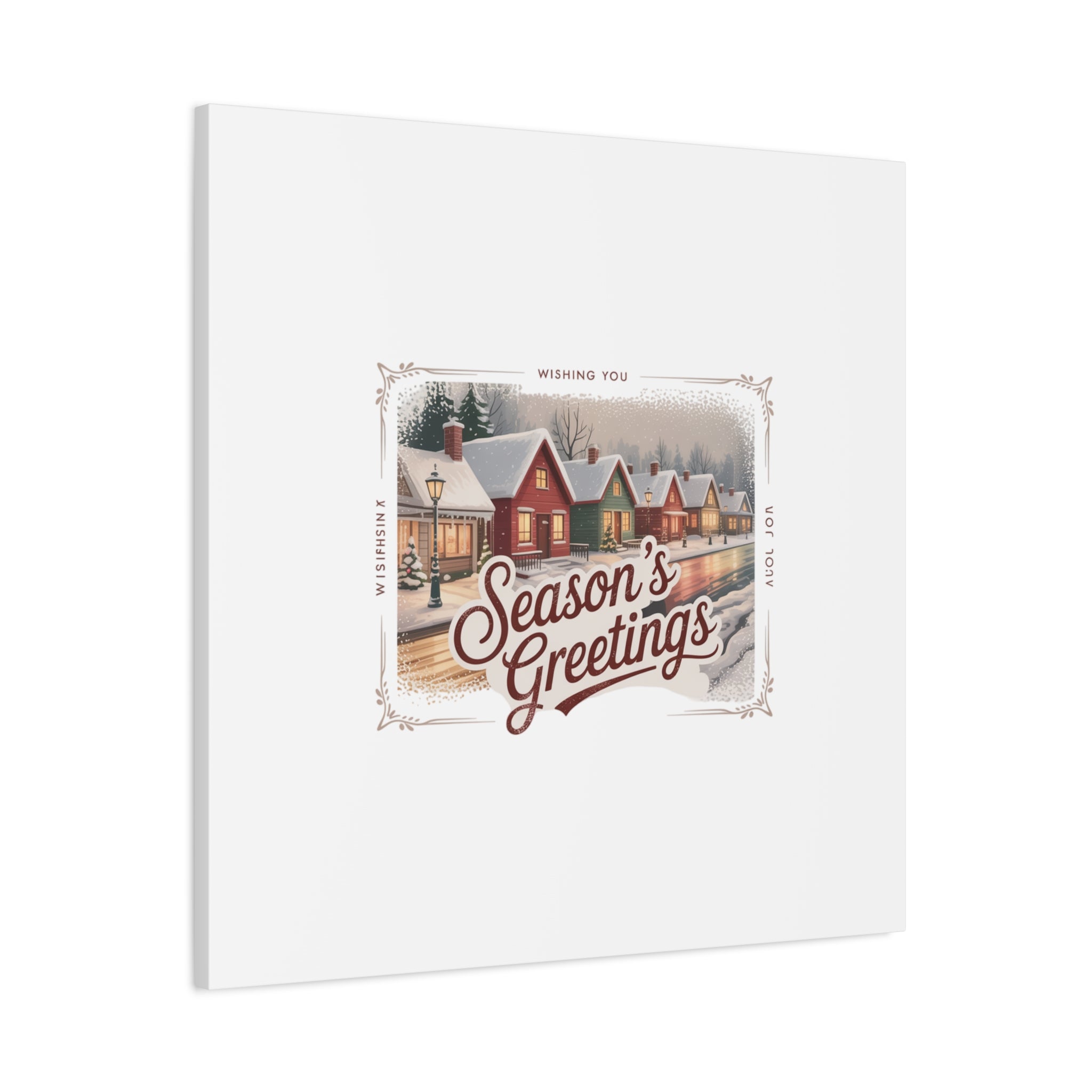 Season's Greetings Vintage Christmas Postcard Canvas | Retro Holiday Wall Art