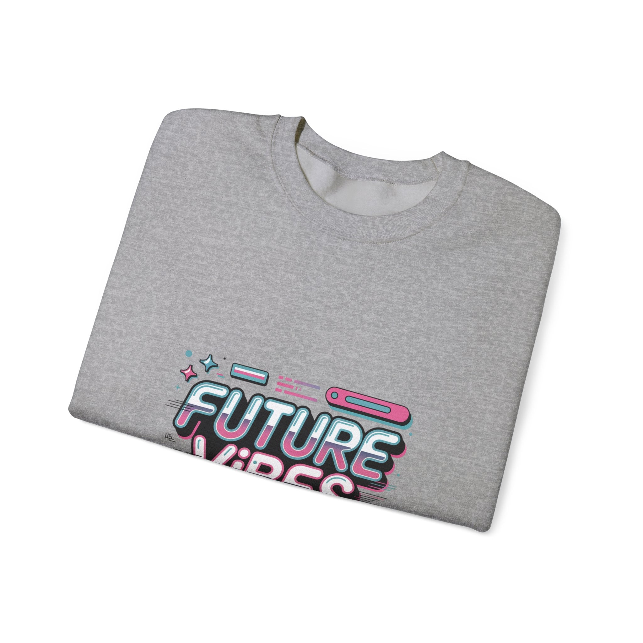 Future Vibes Crewneck Sweatshirt | Y2K Cyber Holo, Retro Tech Chrome Text