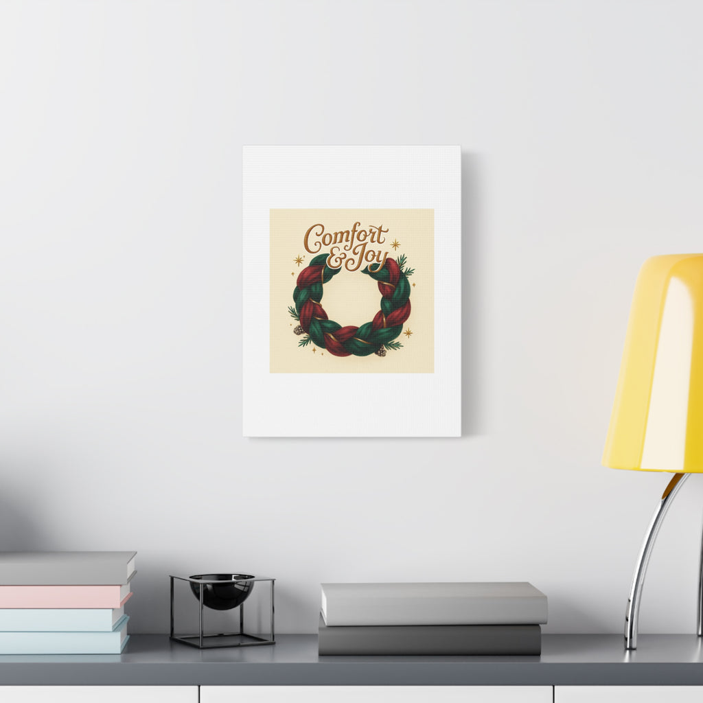 Christmas Wreath Canvas - "Comfort & Joy" Holiday Wall Art