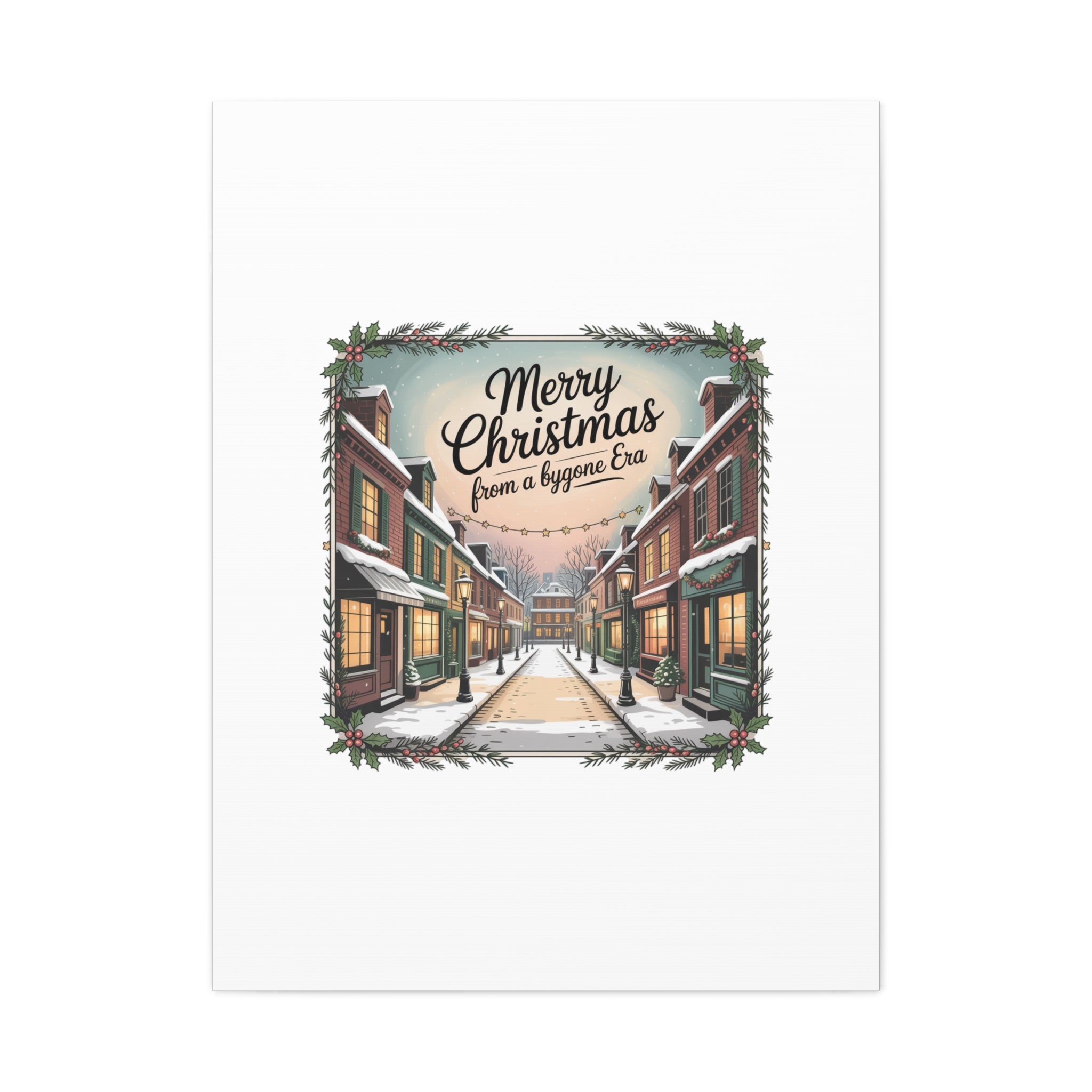Merry Christmas Vintage Postcard Canvas | Retro Holiday Card Design