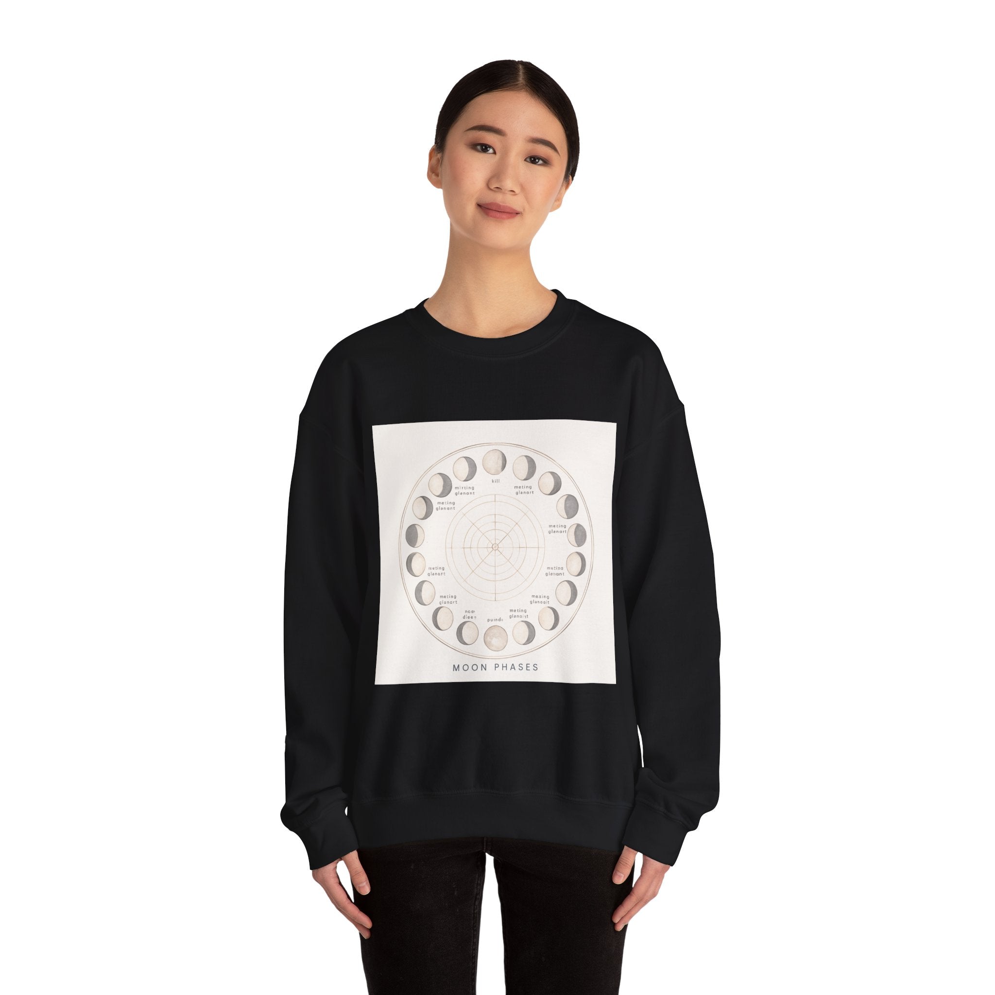 Moon Phases Sweatshirt — Lunar Cycle Graphic Crewneck