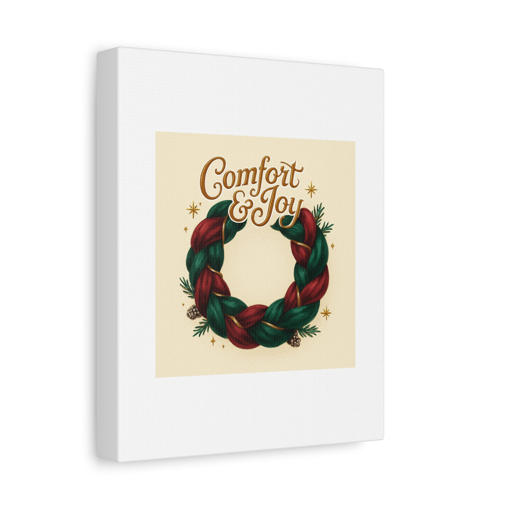 Christmas Wreath Canvas - "Comfort & Joy" Holiday Wall Art