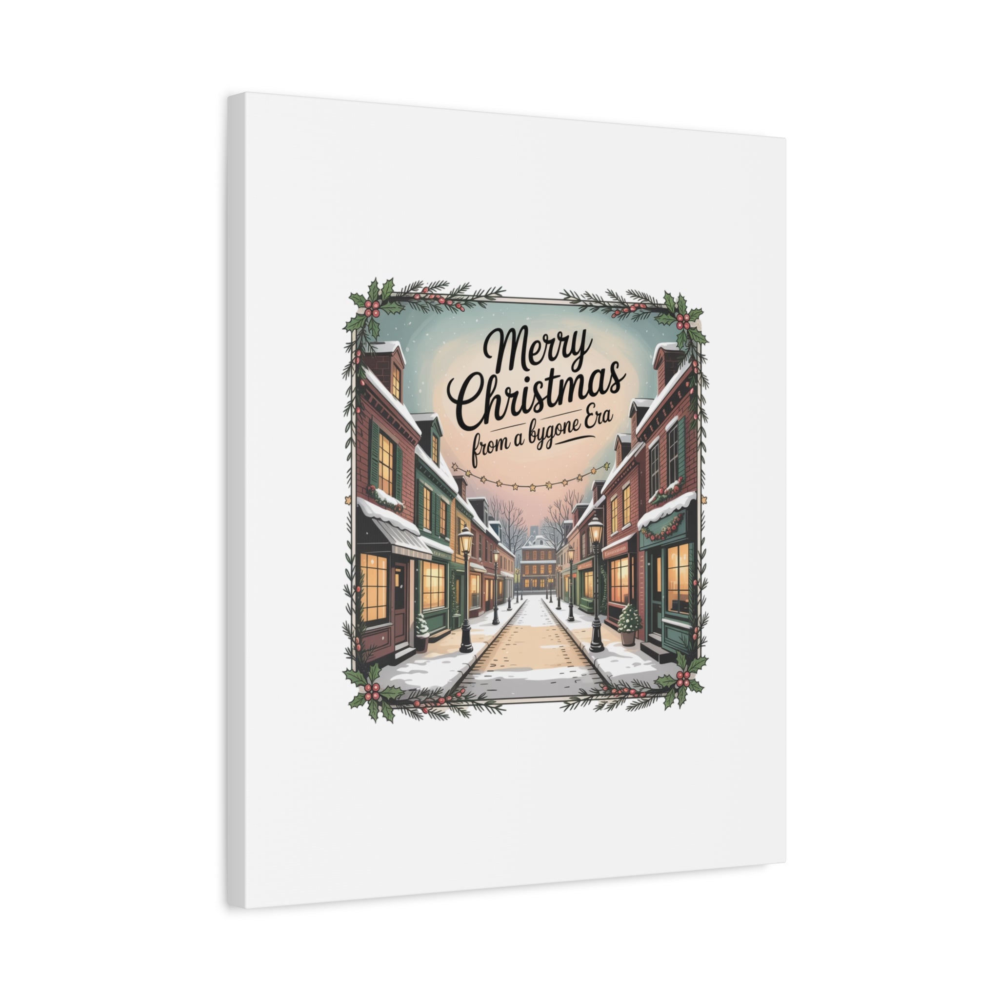 Merry Christmas Vintage Postcard Canvas | Retro Holiday Card Design