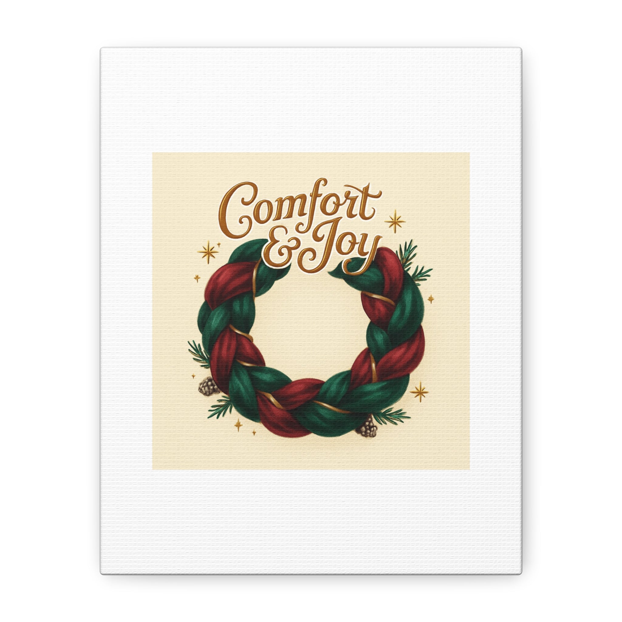 Christmas Wreath Canvas - "Comfort & Joy" Holiday Wall Art