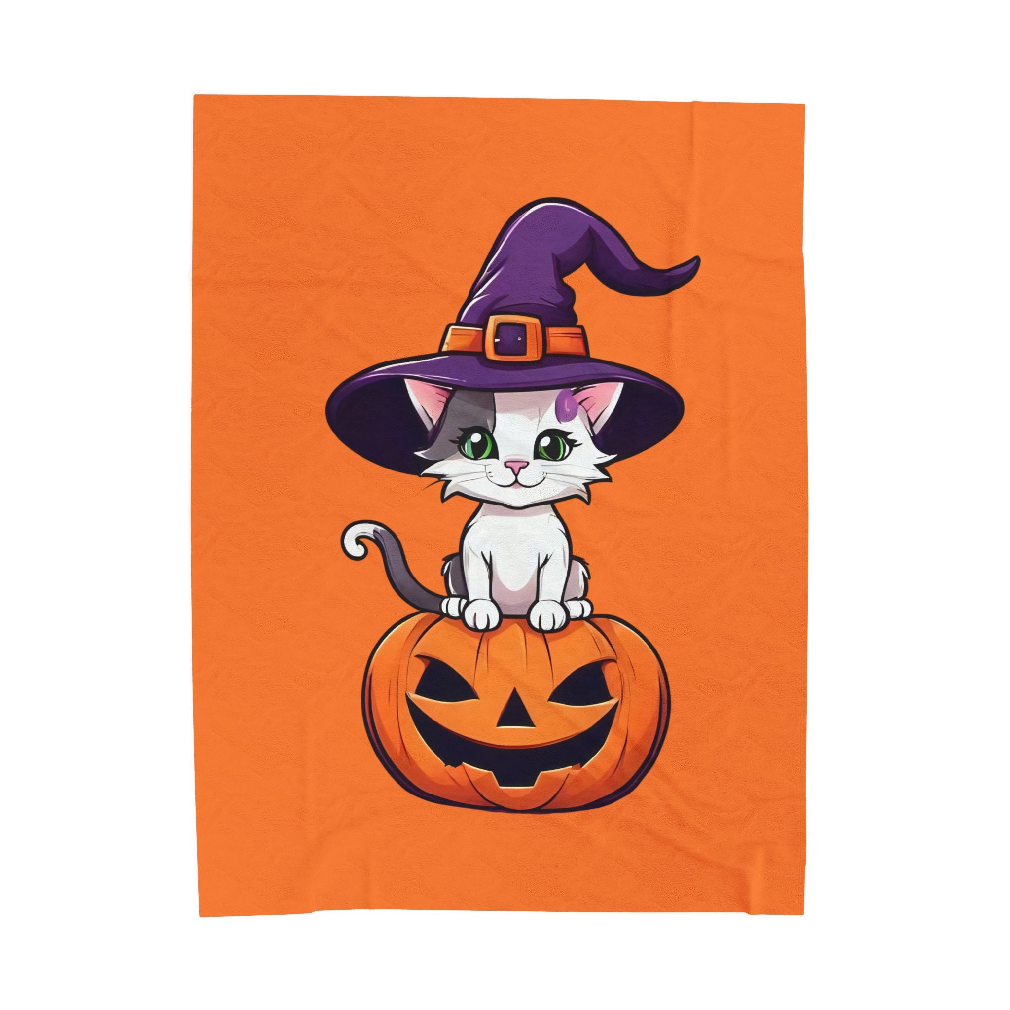 Halloween Cat Plush Blanket, Cozy Décor, Gift for Cat Lovers, Fall Home Essentials, Pumpkin Spice Vibes, Soft Throw