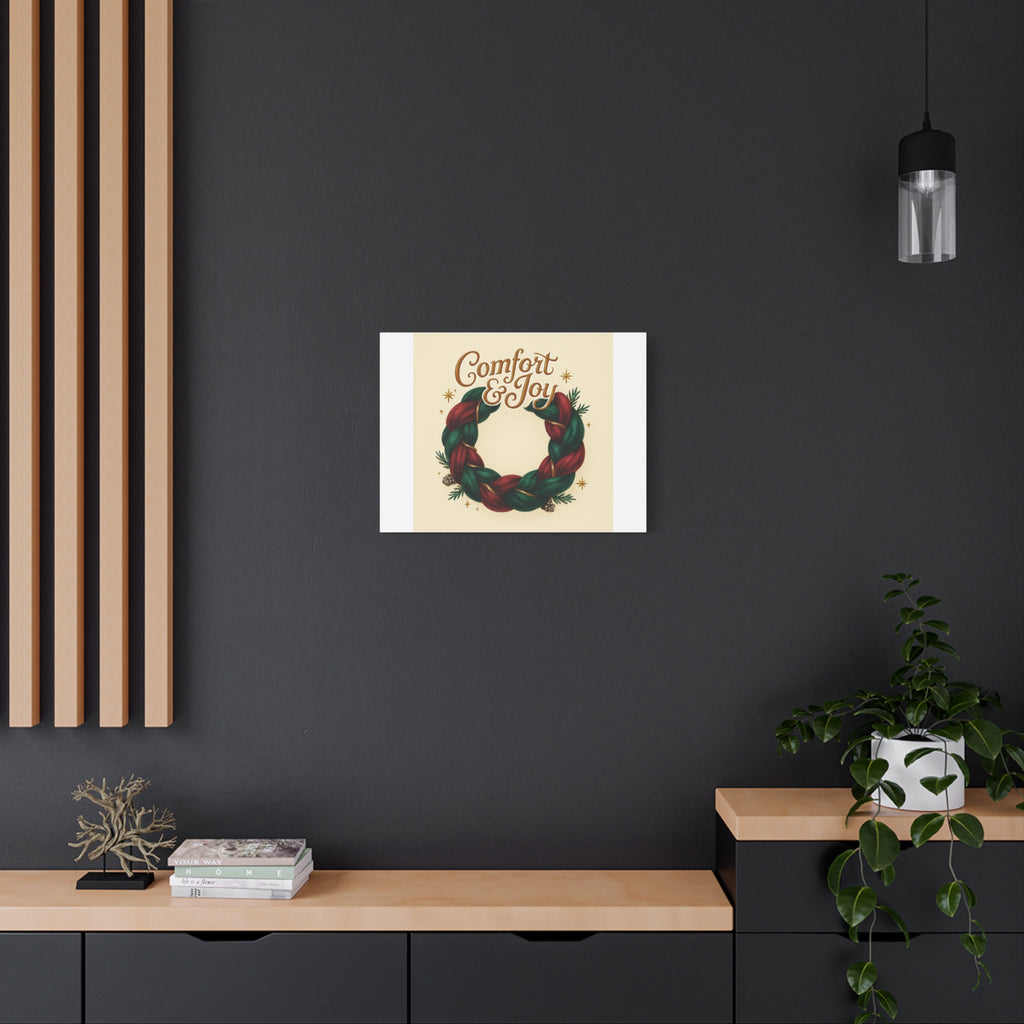 Christmas Wreath Canvas - "Comfort & Joy" Holiday Wall Art