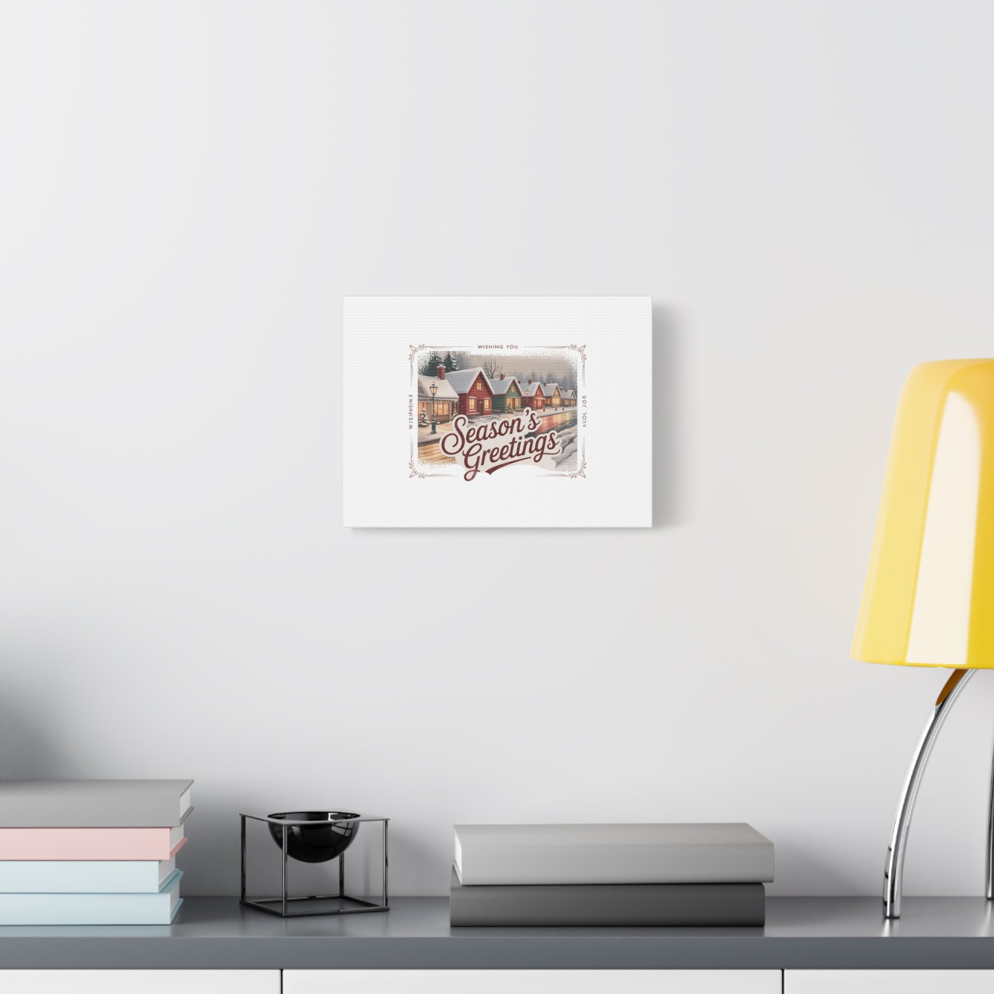 Season's Greetings Vintage Christmas Postcard Canvas | Retro Holiday Wall Art