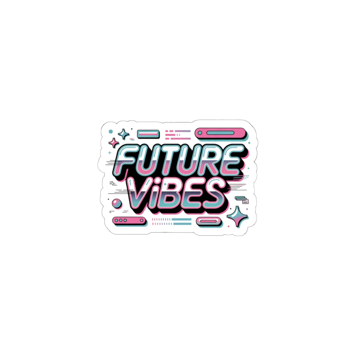 Future Vibes Kiss-Cut Stickers | Y2K cyber holo aesthetic, chrome text