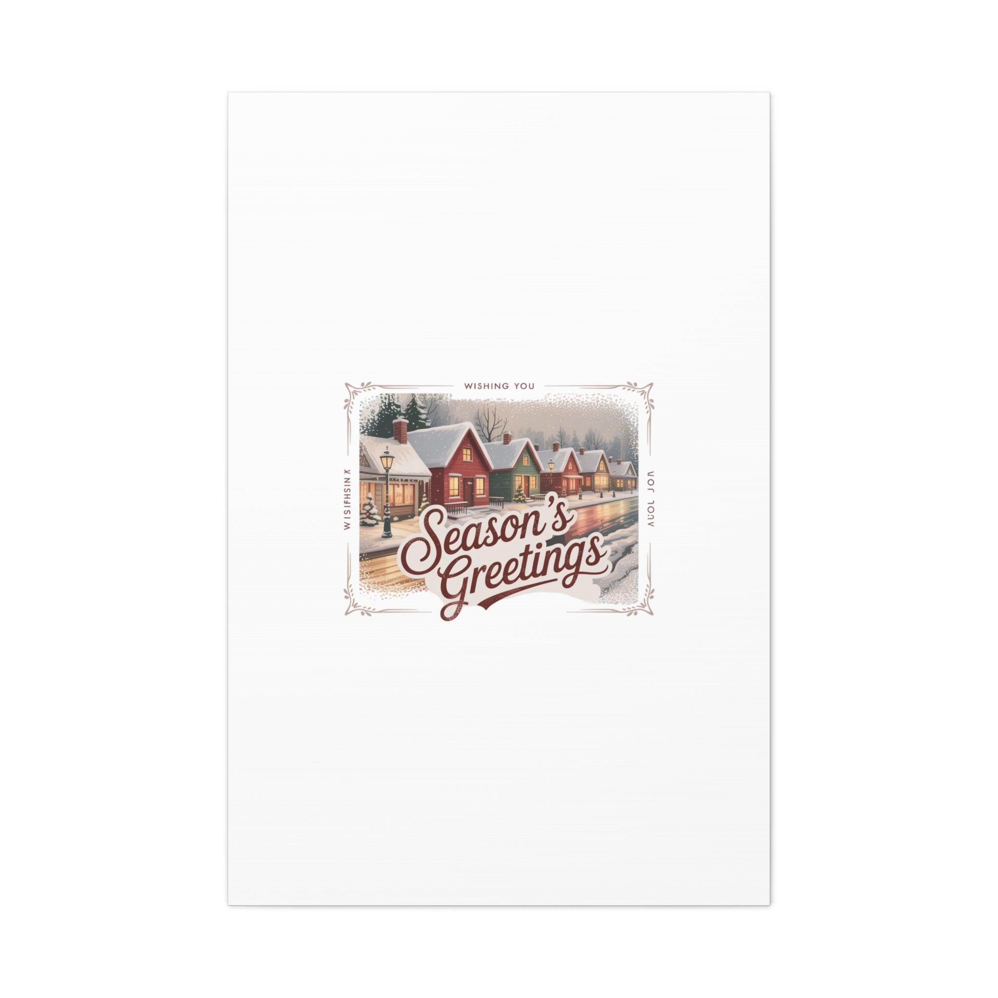 Season's Greetings Vintage Christmas Postcard Canvas | Retro Holiday Wall Art