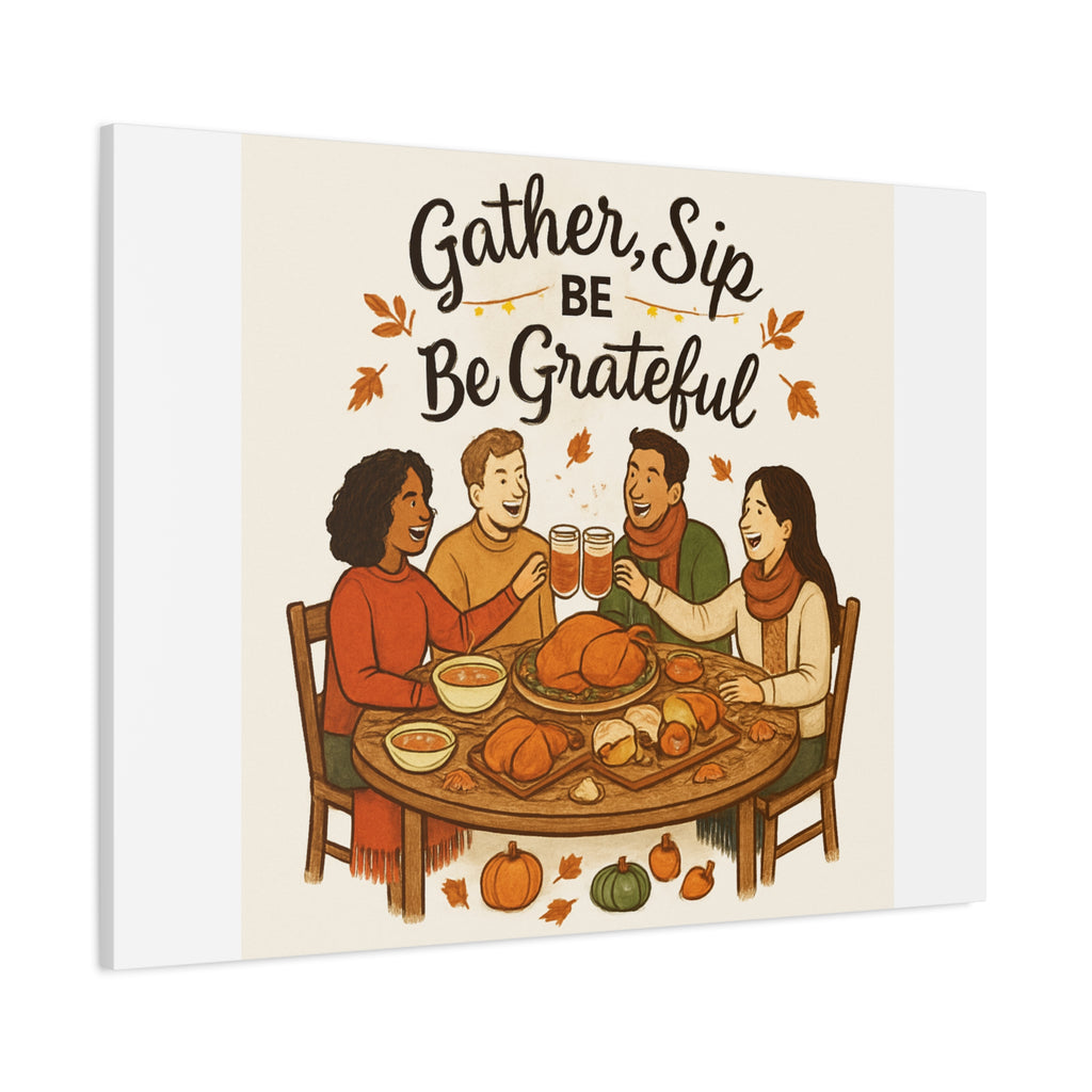 Gather, Sip, Be Grateful Canvas — Thanksgiving Wall Art