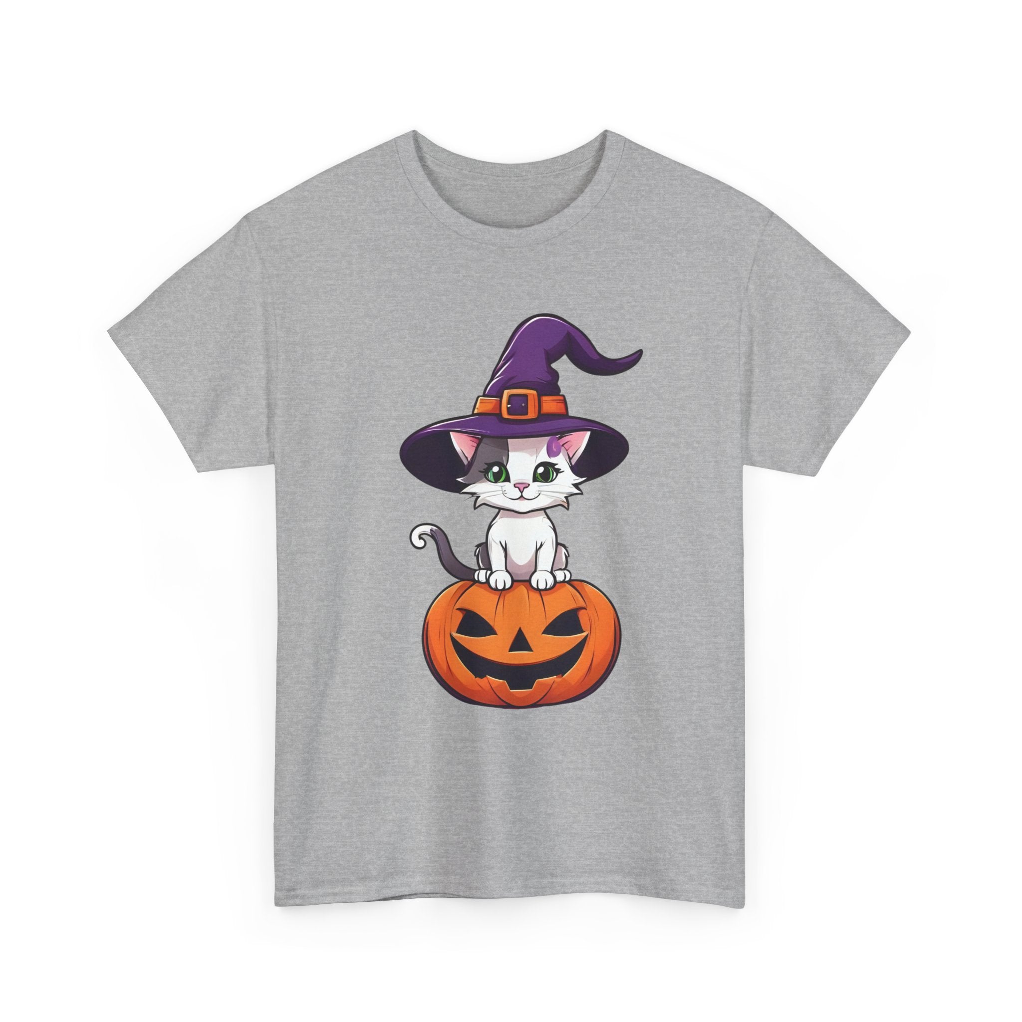 Halloween Kitten Tee, Witch Hat Cat Shirt, Pumpkin Cartoon Tshirt, Fall Season Unisex Top, Spooky Graphic Tee, Cute Animal Costume Apparel