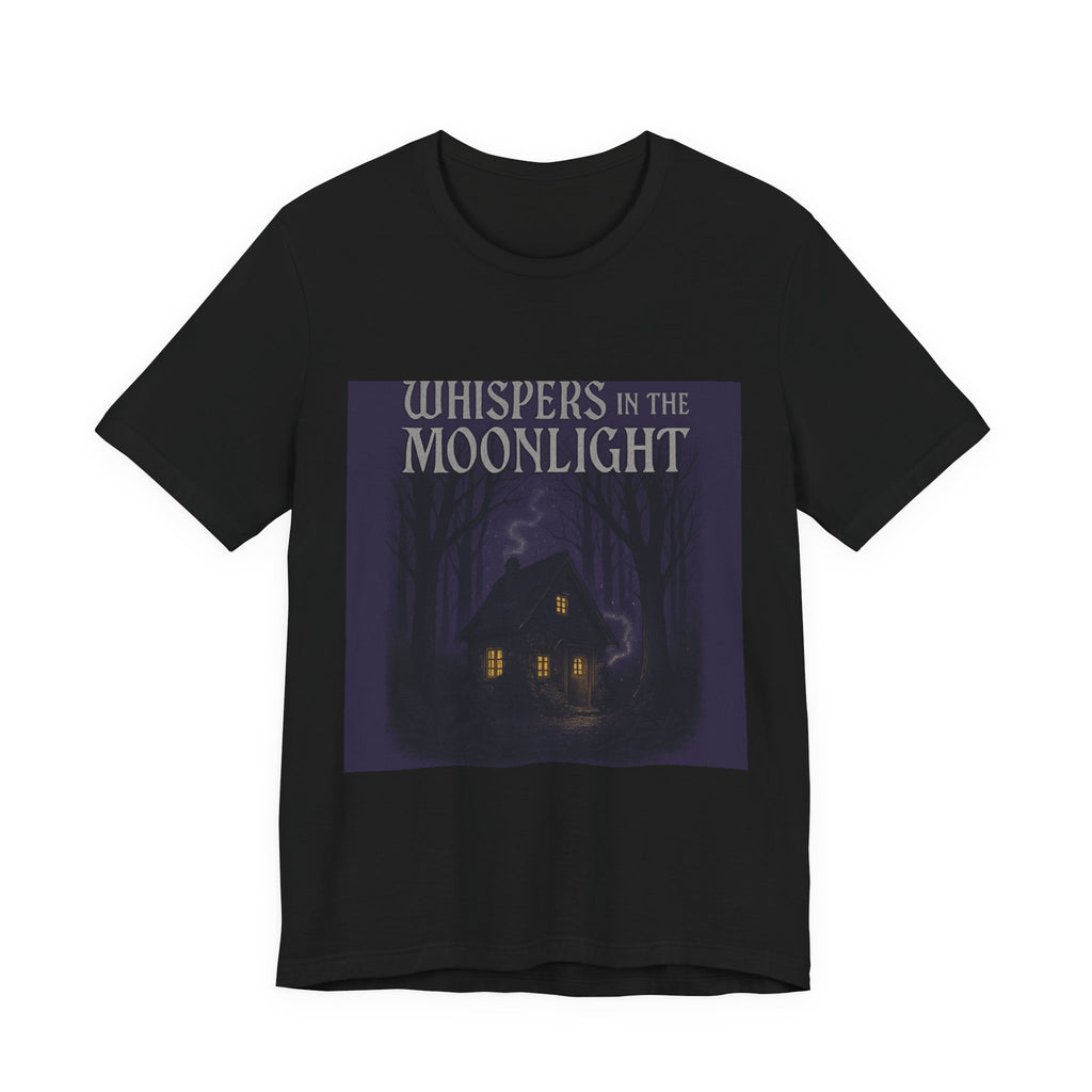 Whispers in the Moonlight Tee — Haunted Cabin Night Graphic T-Shirt
