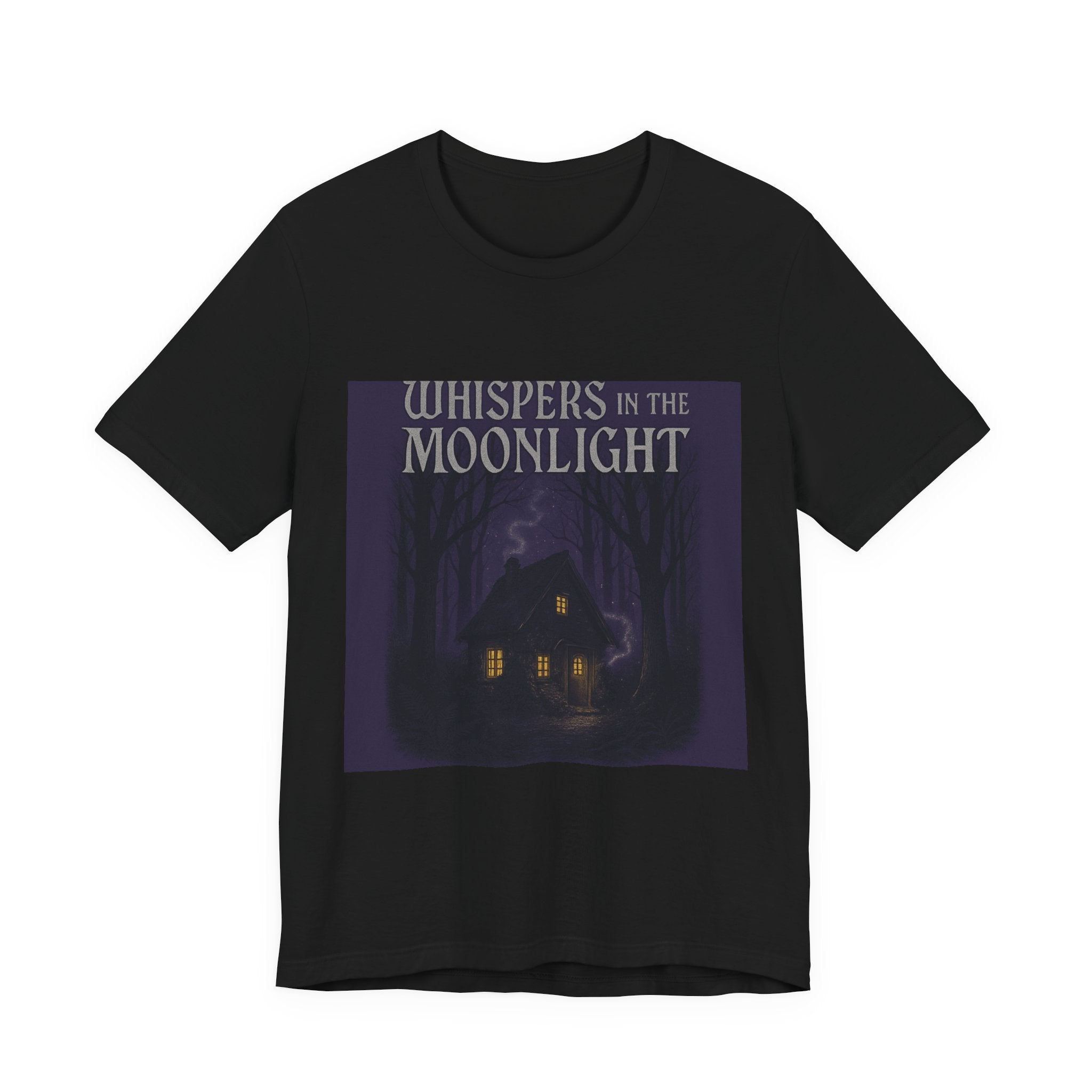 Whispers in the Moonlight Tee — Haunted Cabin Night Graphic T-Shirt