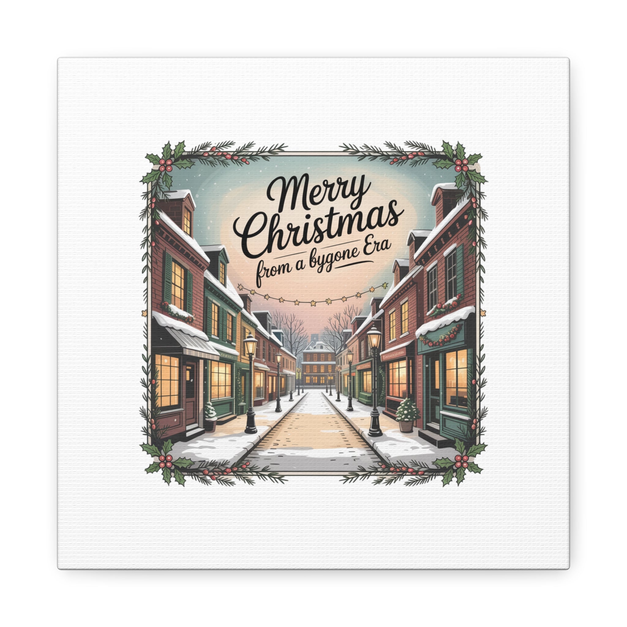 Merry Christmas Vintage Postcard Canvas | Retro Holiday Card Design
