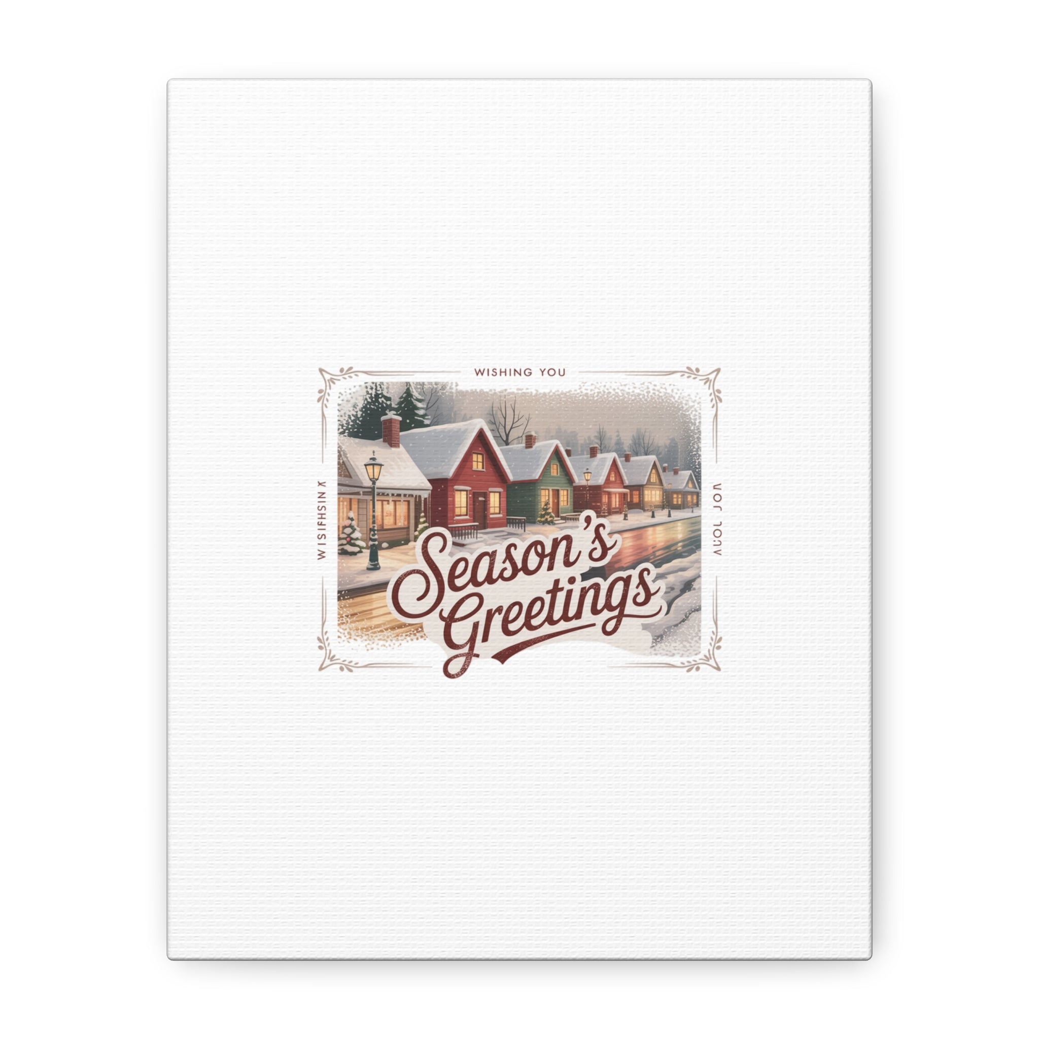 Season's Greetings Vintage Christmas Postcard Canvas | Retro Holiday Wall Art