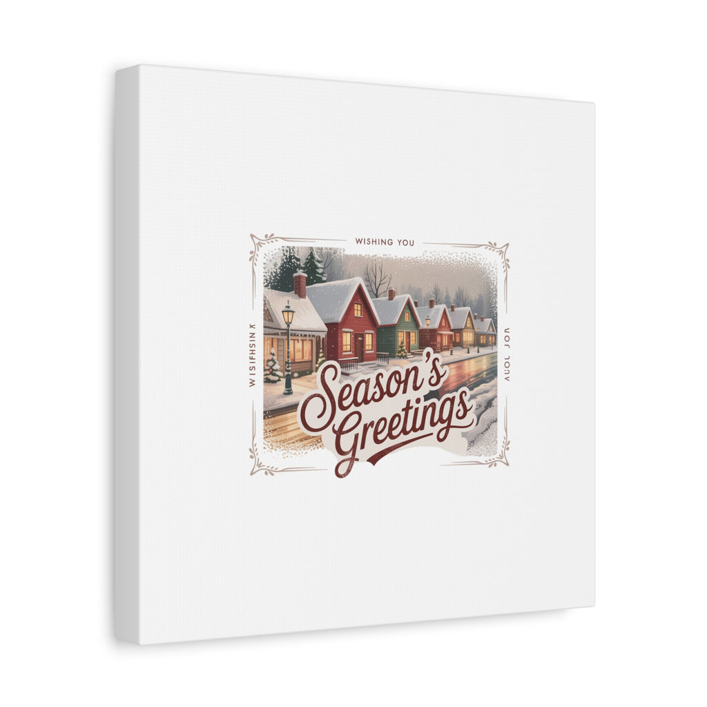 Season's Greetings Vintage Christmas Postcard Canvas | Retro Holiday Wall Art
