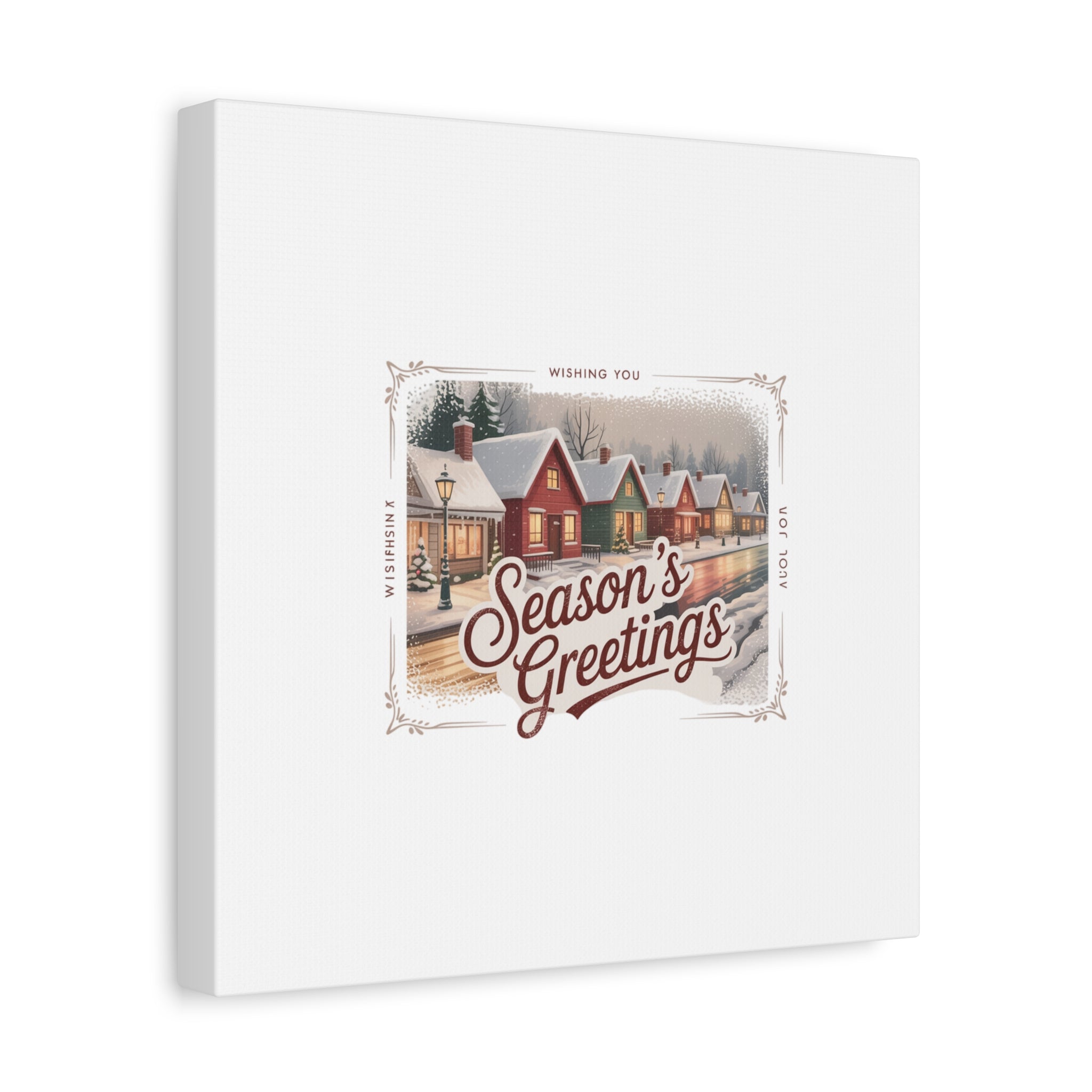 Season's Greetings Vintage Christmas Postcard Canvas | Retro Holiday Wall Art