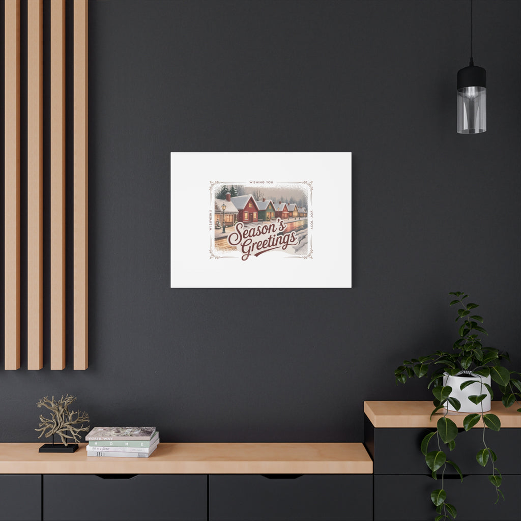 Season's Greetings Vintage Christmas Postcard Canvas | Retro Holiday Wall Art
