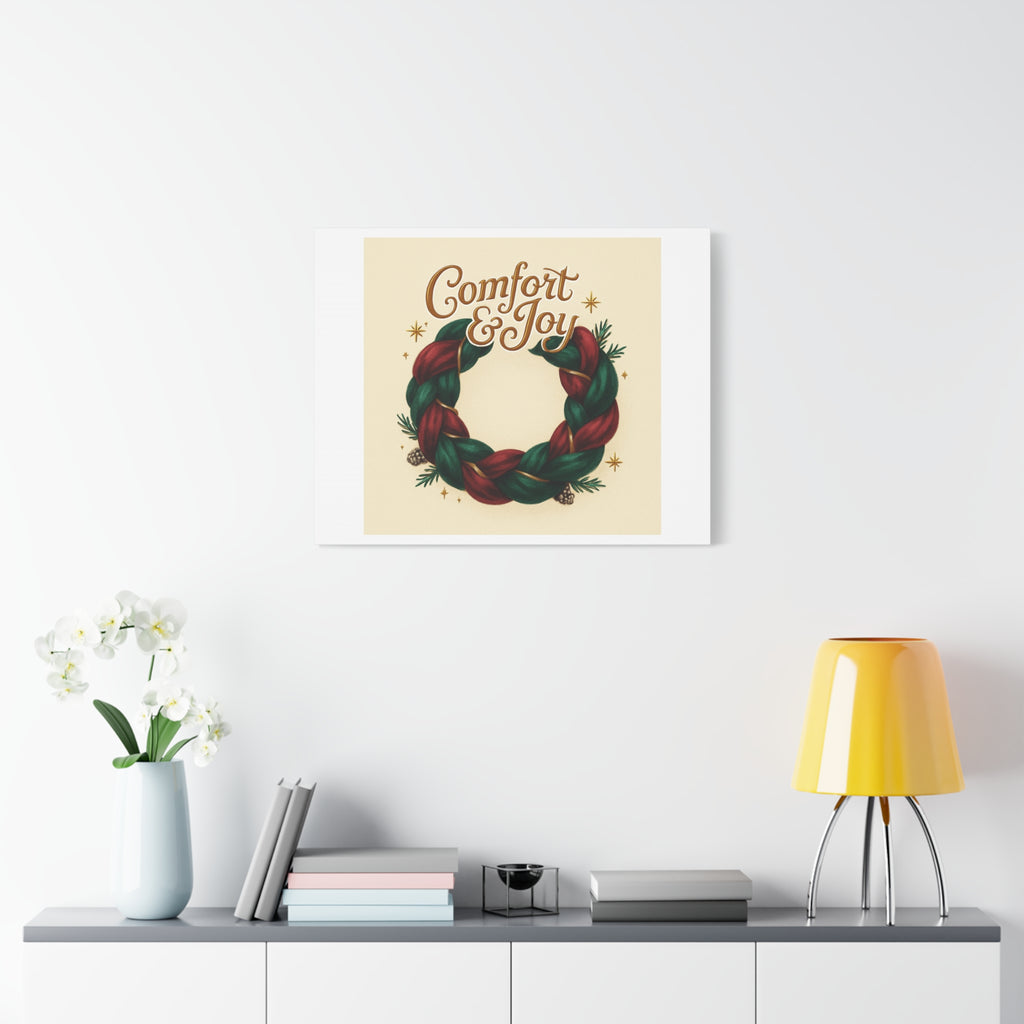 Christmas Wreath Canvas - "Comfort & Joy" Holiday Wall Art