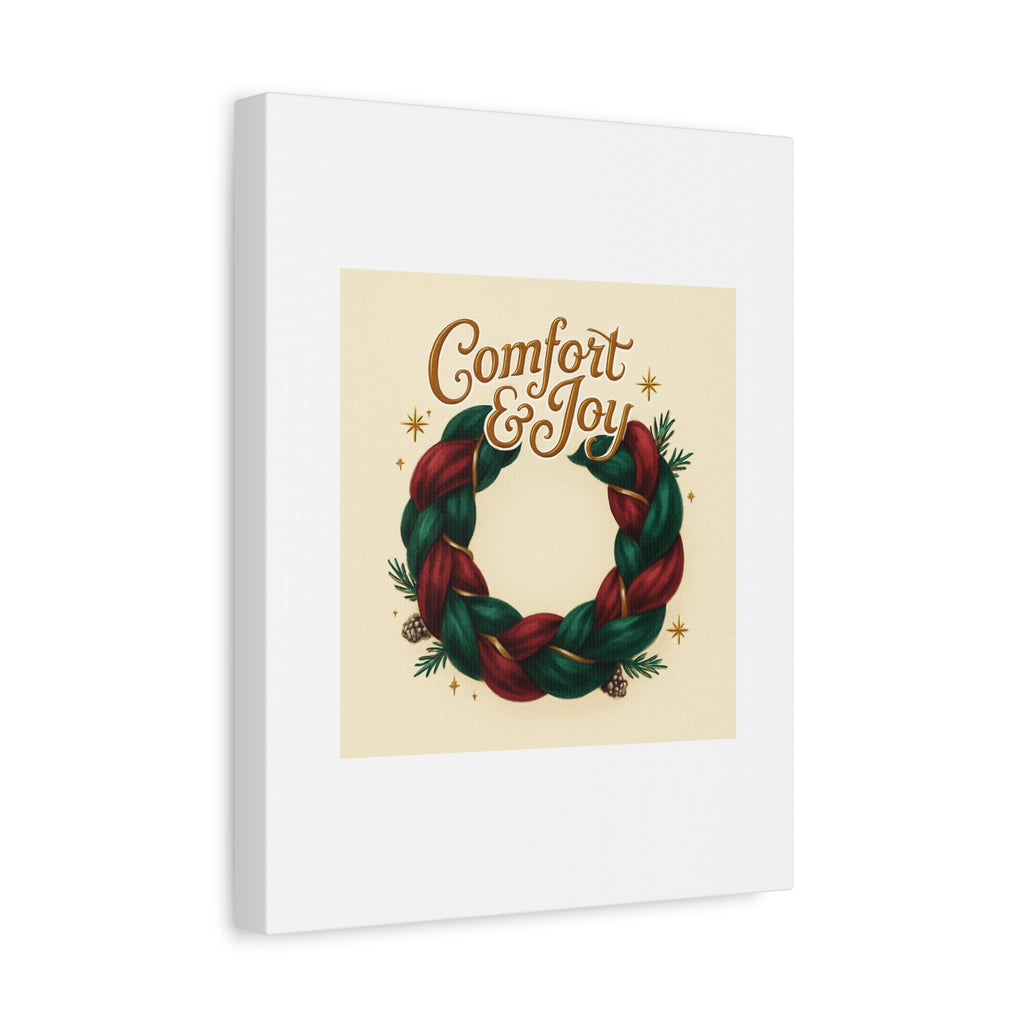 Christmas Wreath Canvas - "Comfort & Joy" Holiday Wall Art