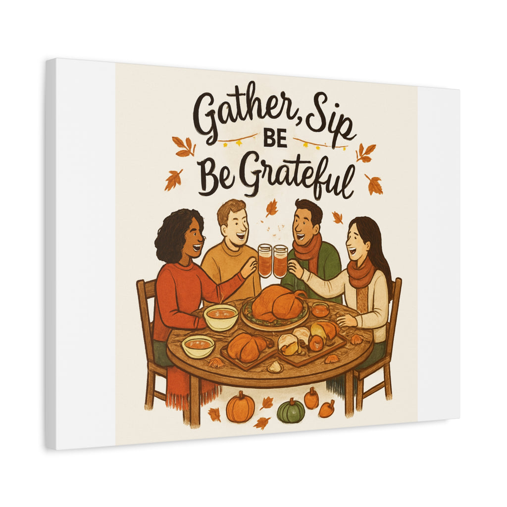 Gather, Sip, Be Grateful Canvas — Thanksgiving Wall Art