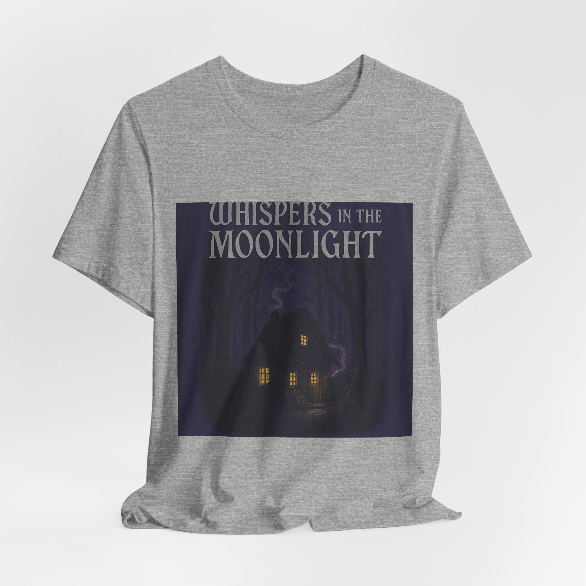 Whispers in the Moonlight Tee — Haunted Cabin Night Graphic T-Shirt