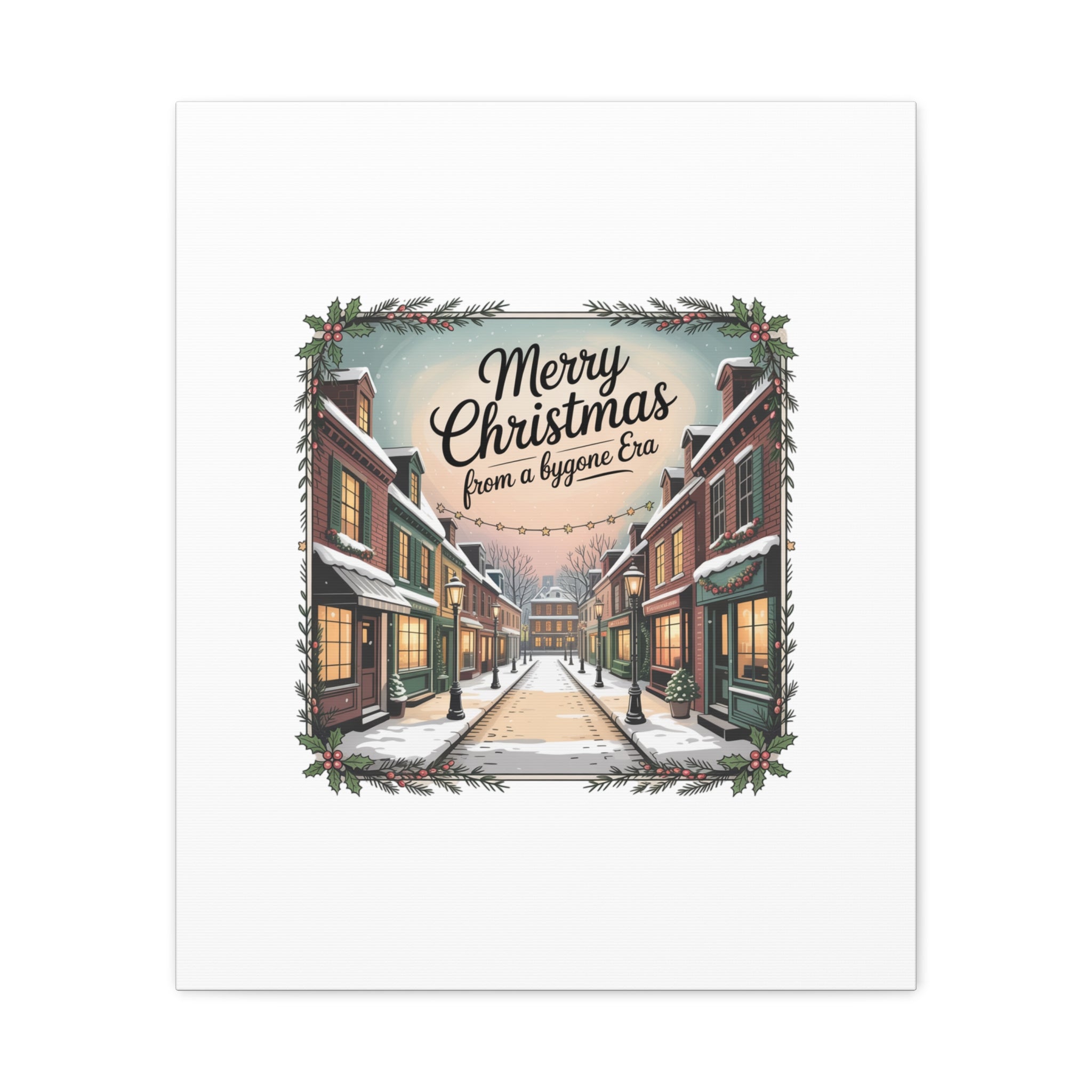 Merry Christmas Vintage Postcard Canvas | Retro Holiday Card Design
