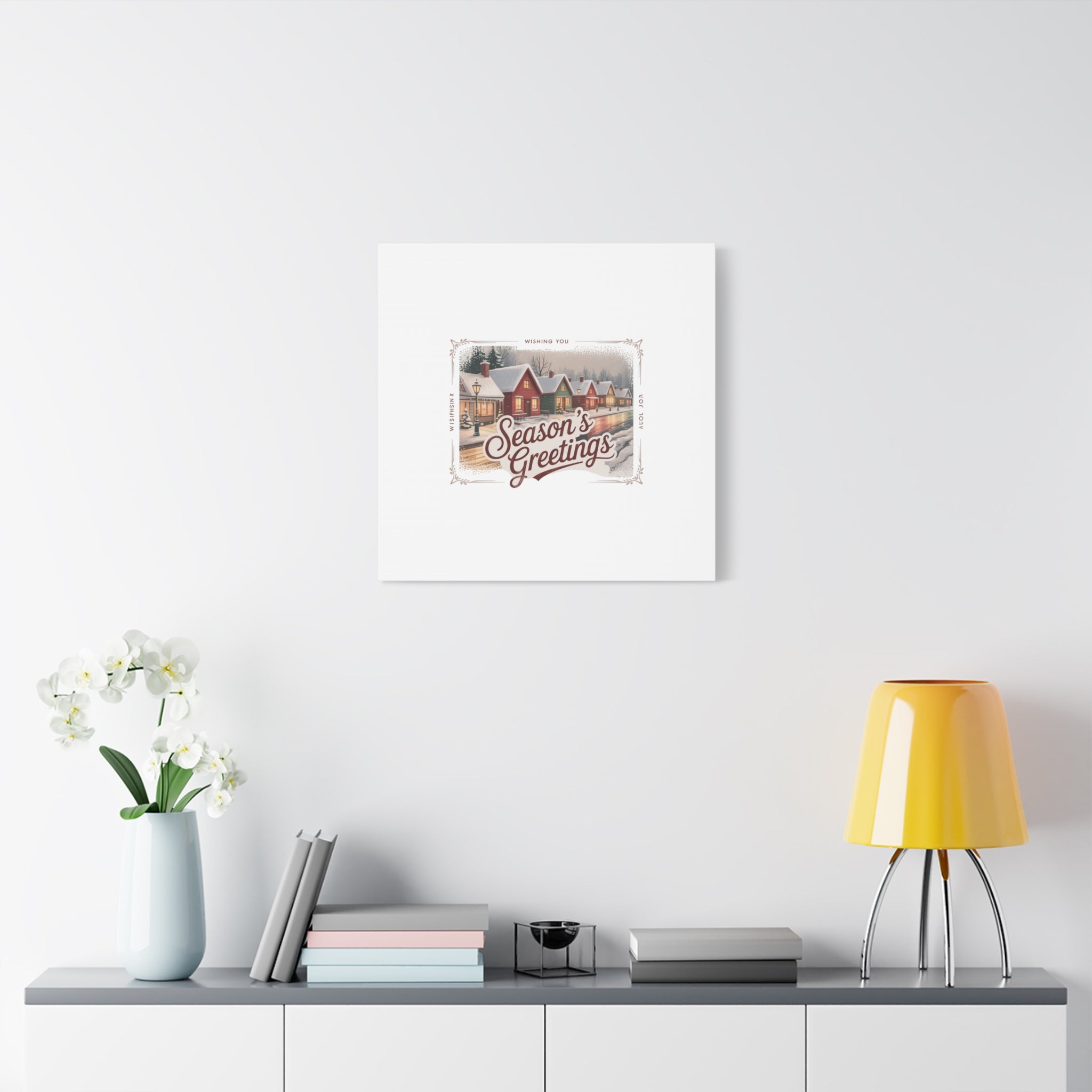 Season's Greetings Vintage Christmas Postcard Canvas | Retro Holiday Wall Art