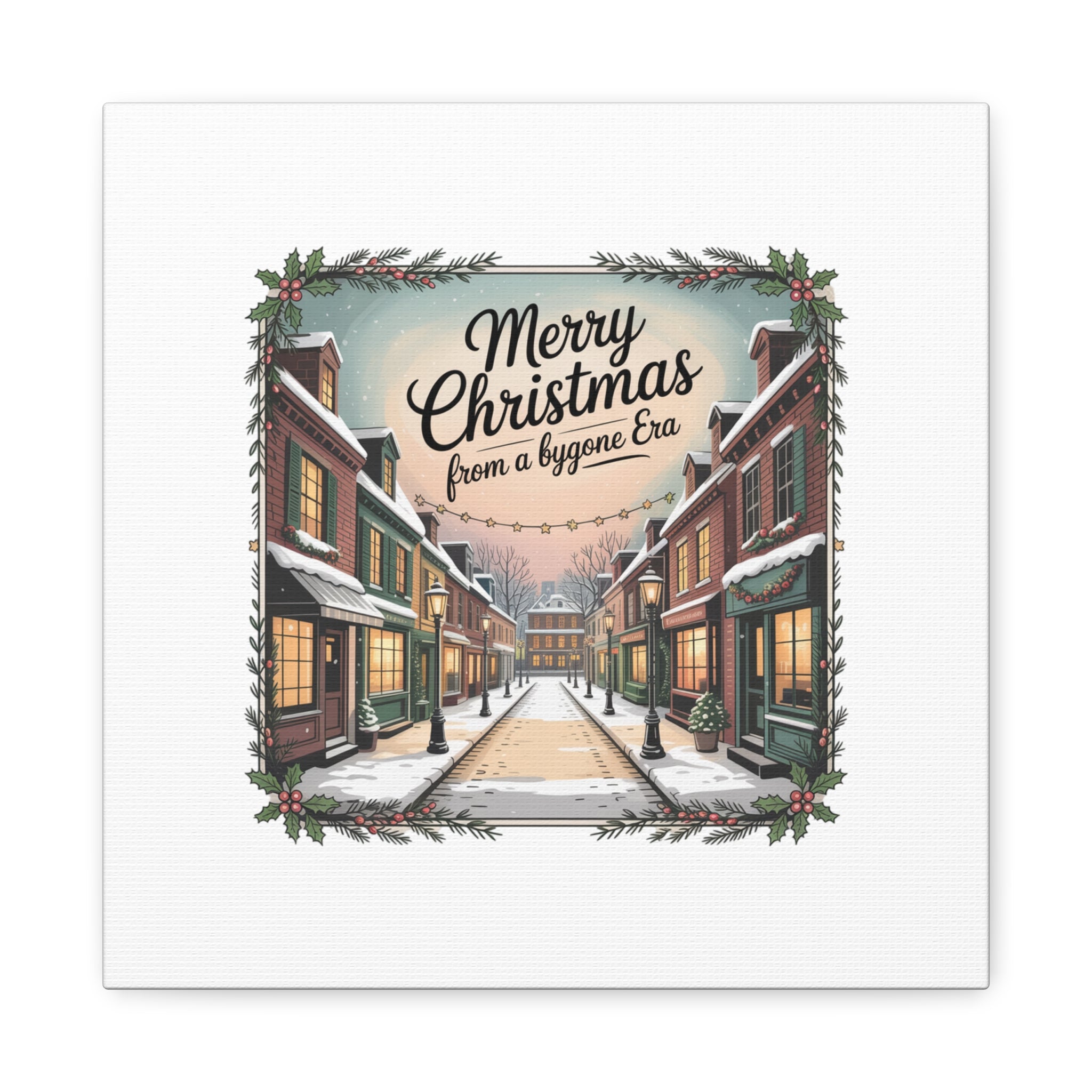 Merry Christmas Vintage Postcard Canvas | Retro Holiday Card Design