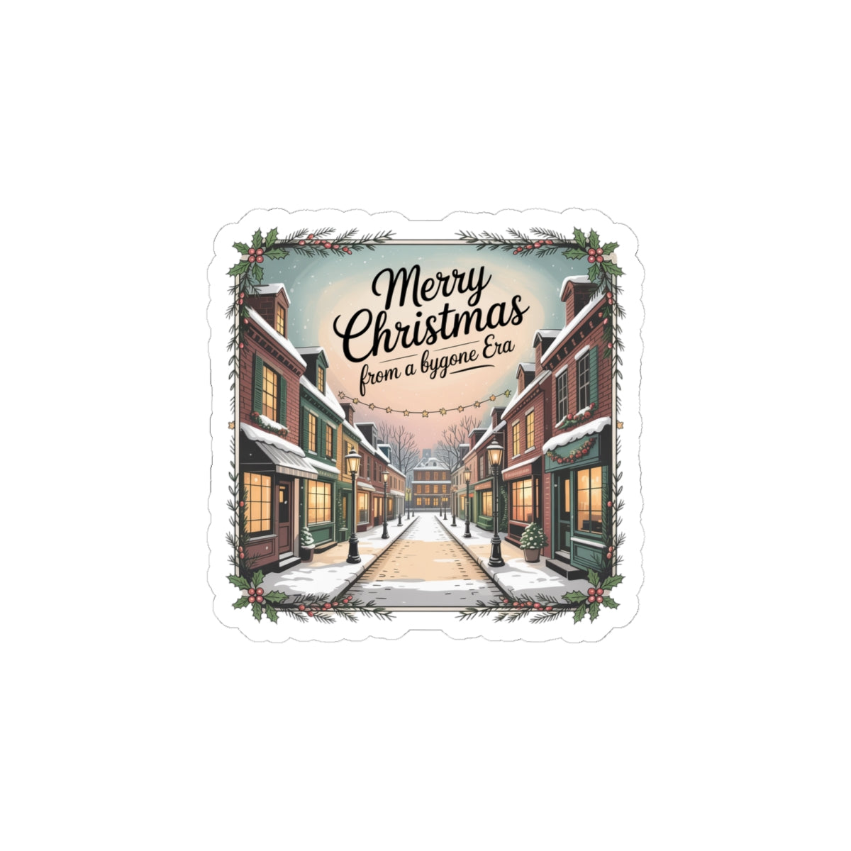 Vintage Christmas Postcard Kiss-Cut Stickers | Retro Holiday Card Design