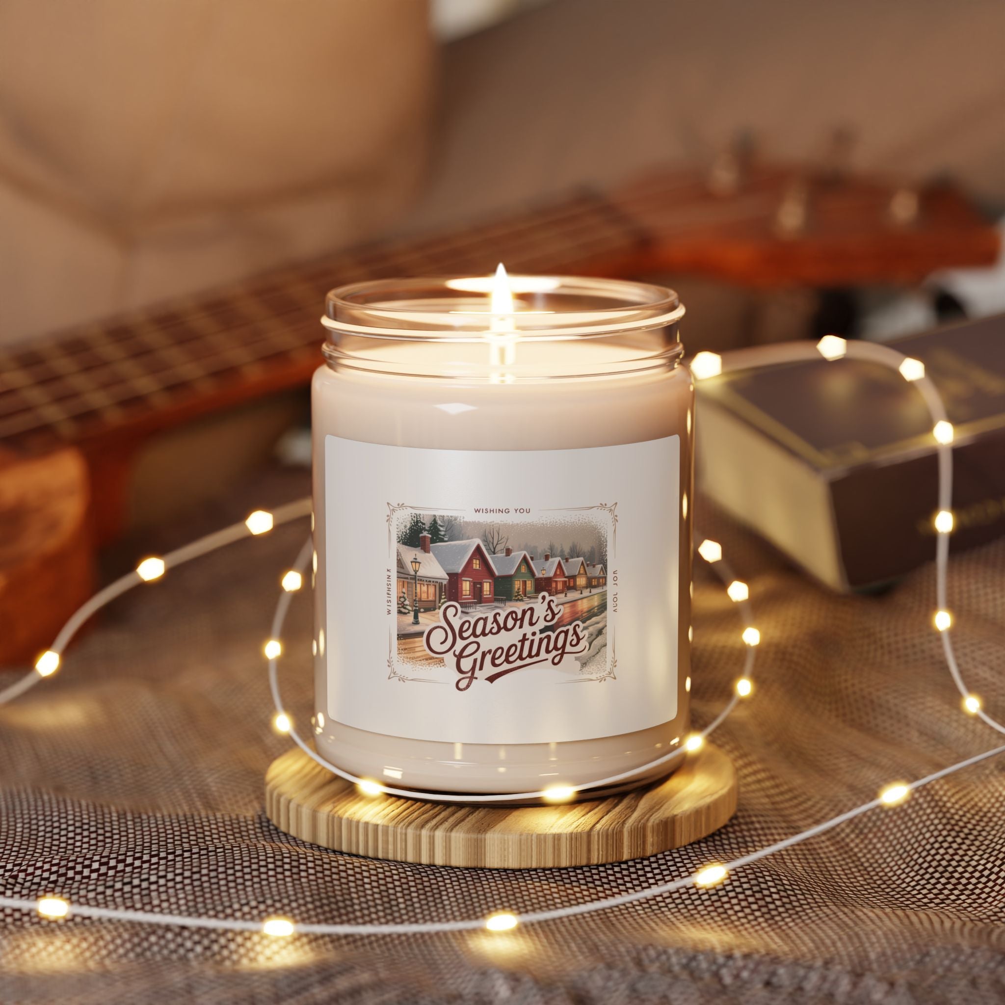 Season's Greetings Vintage Postcard Candle | Soy Jar, Retro Christmas