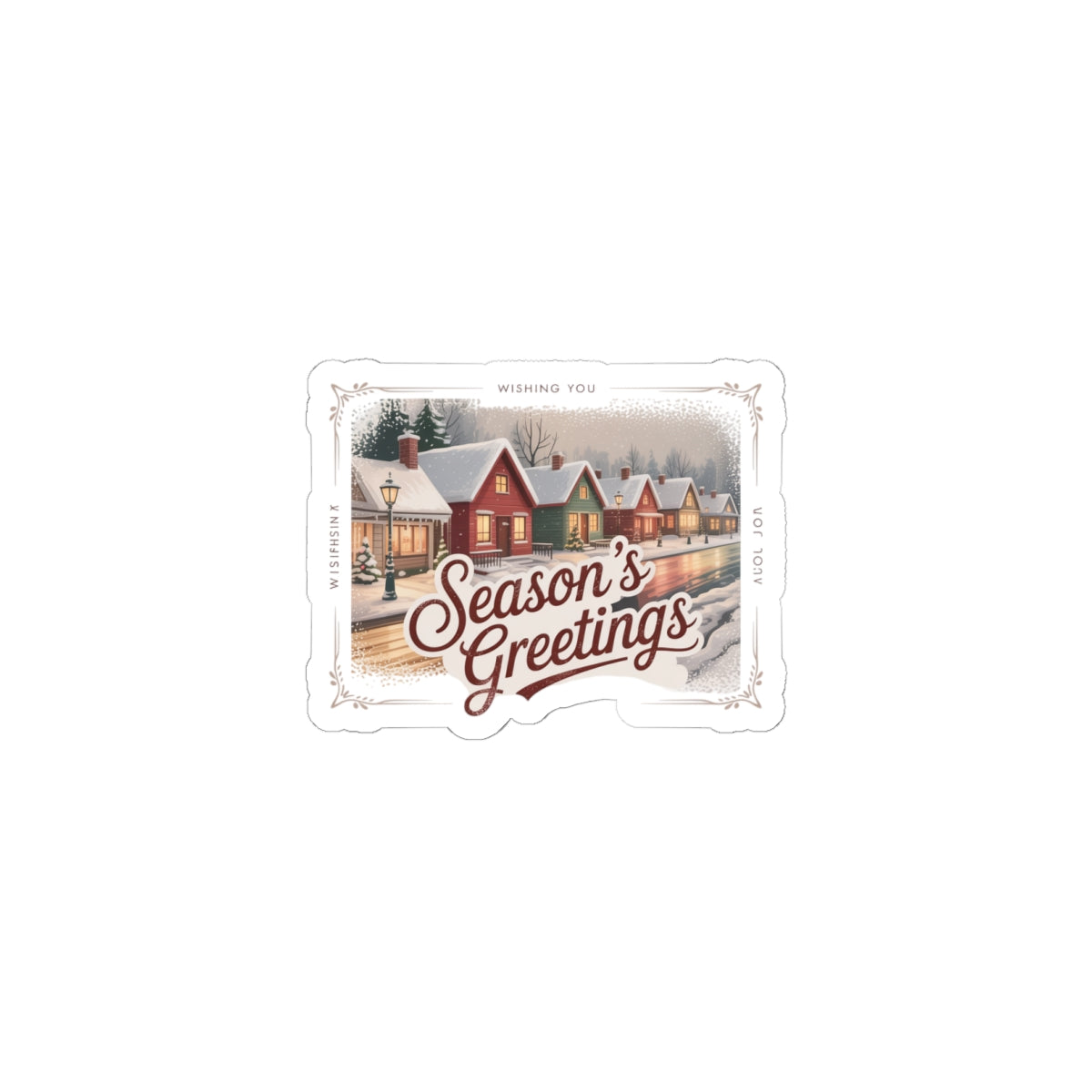 Season’s Greetings Vintage Christmas Postcard Kiss-Cut Sticker | Retro Holiday Card Design