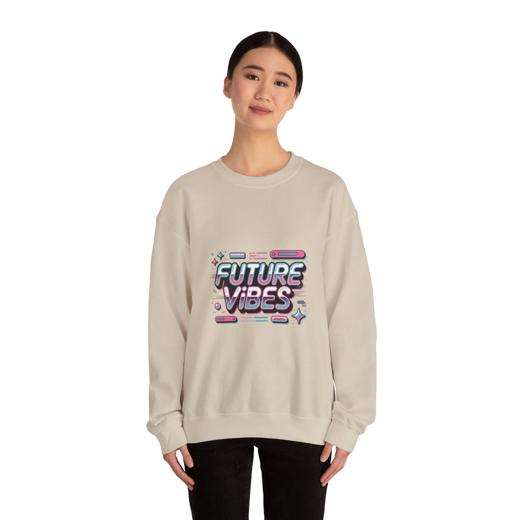 Future Vibes Crewneck Sweatshirt | Y2K Cyber Holo, Retro Tech Chrome Text