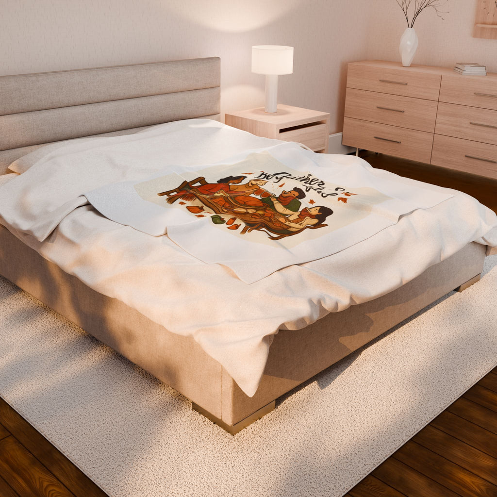 Thanksgiving Velveteen Plush Blanket — "Gather, Sip, Be Grateful" Cozy Holiday Throw